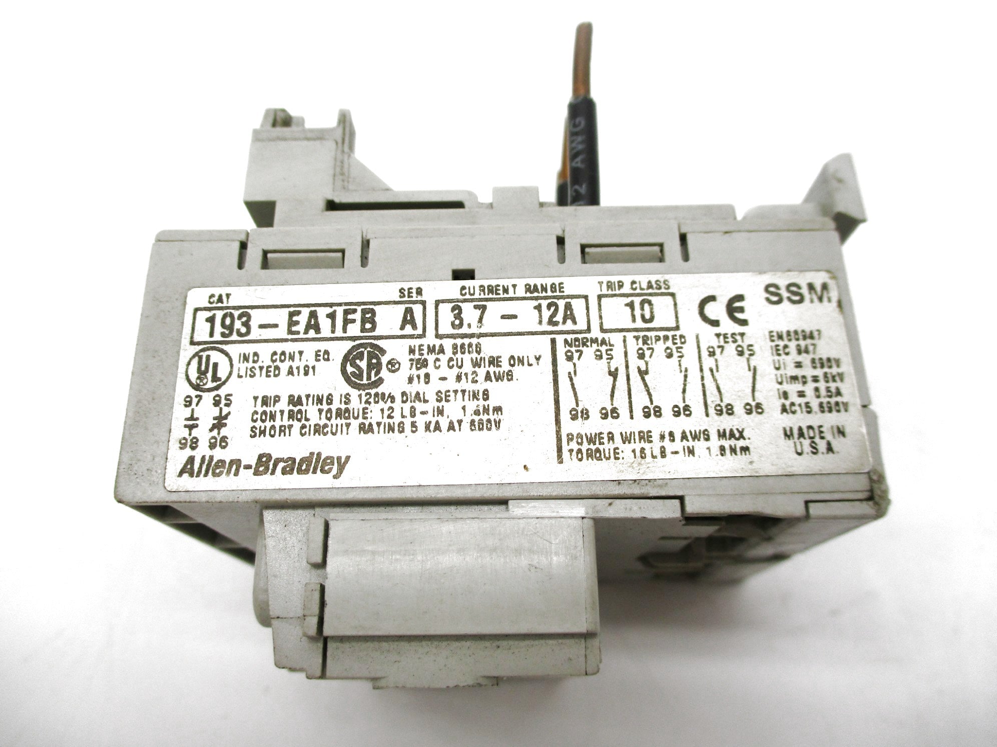ALLEN BRADLEY 193-EA1FB SER. A 3.7-12A UNMP