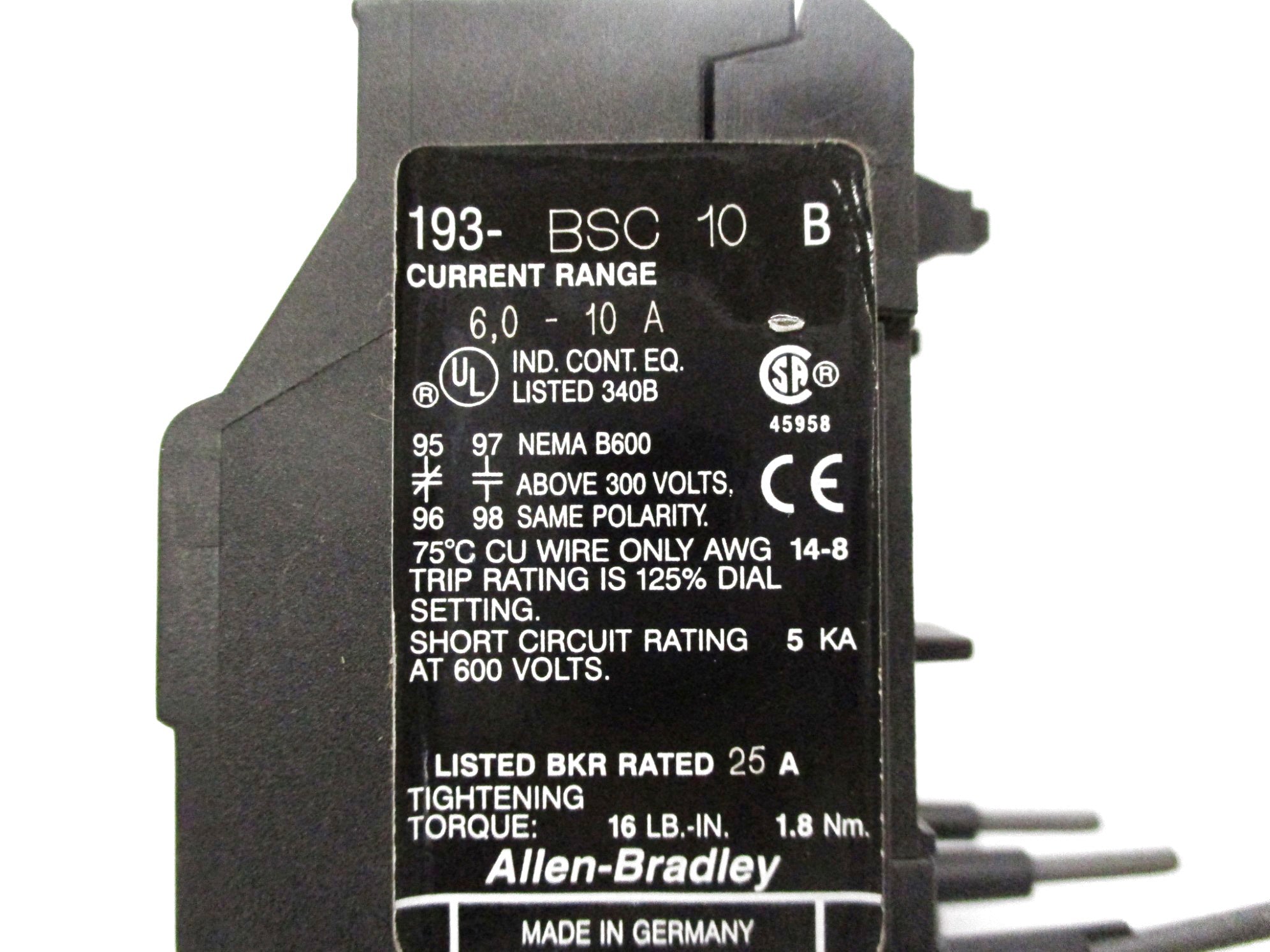 ALLEN BRADLEY 193-BSC10 SER. B 600V 6.0-10A NSNP