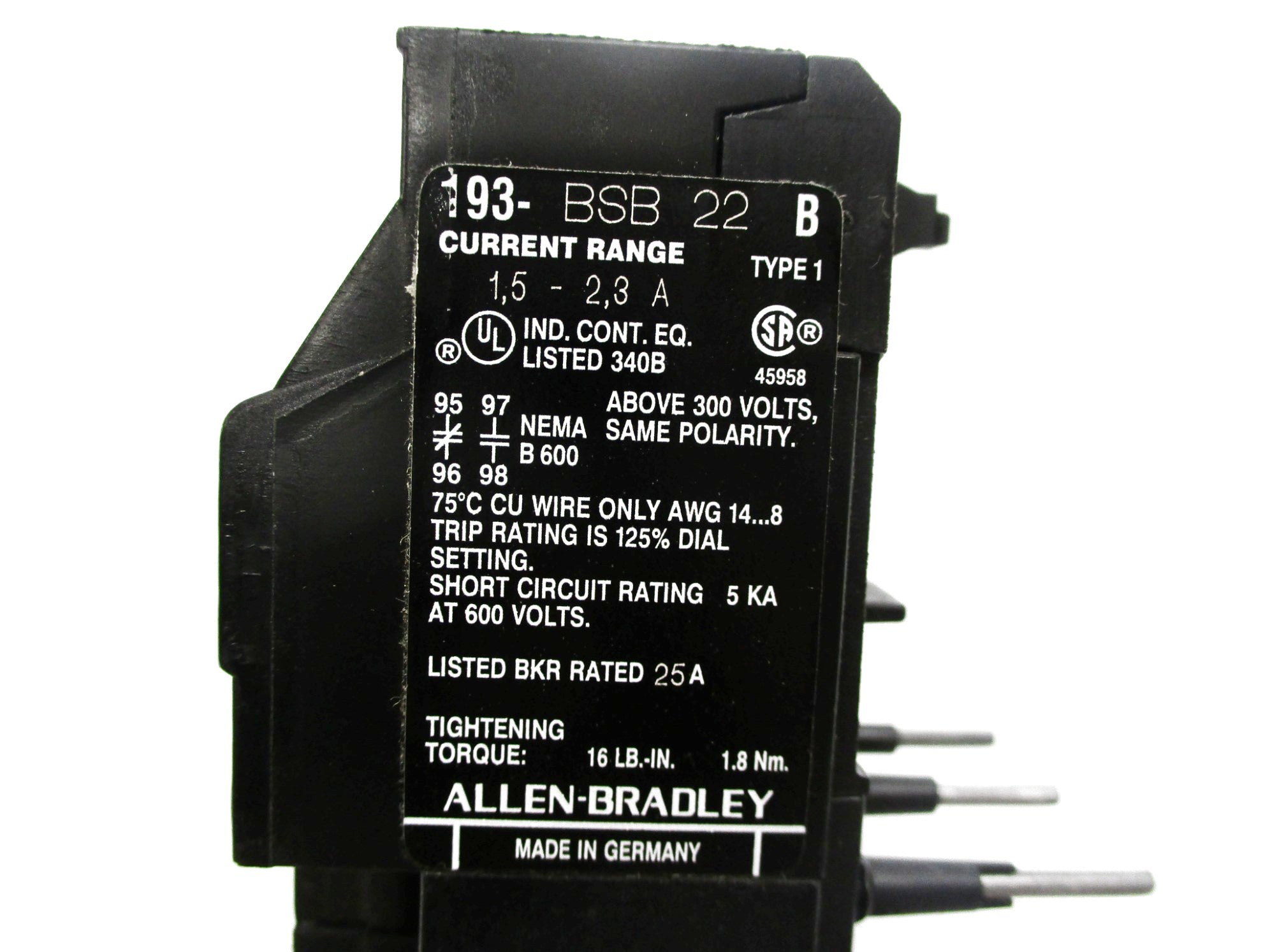 ALLEN BRADLEY 193-BSB22 SER. B 1.5-2.3A (BK/GD) NSMP
