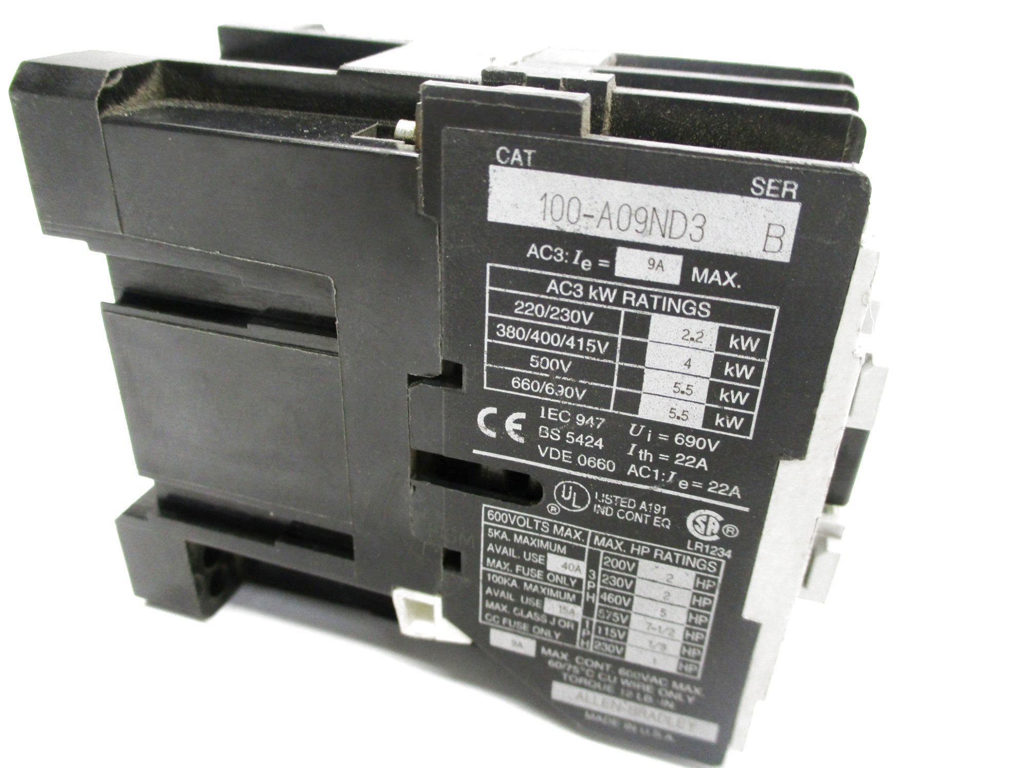ALLEN BRADLEY 100-A09ND3 SER. B 480V UNMP