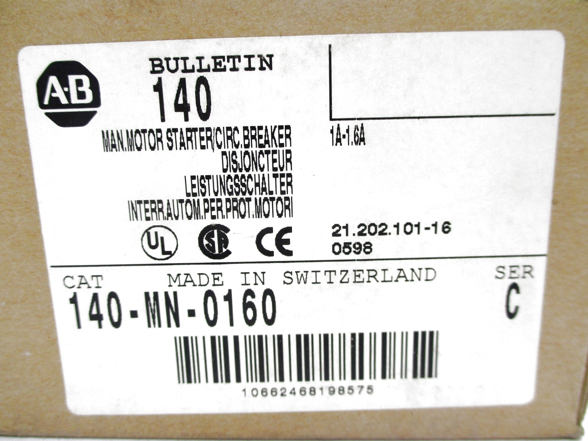 ALLEN BRADLEY 140-MN-0160 SER. C 1-1.6A (BR/WH) NSMP