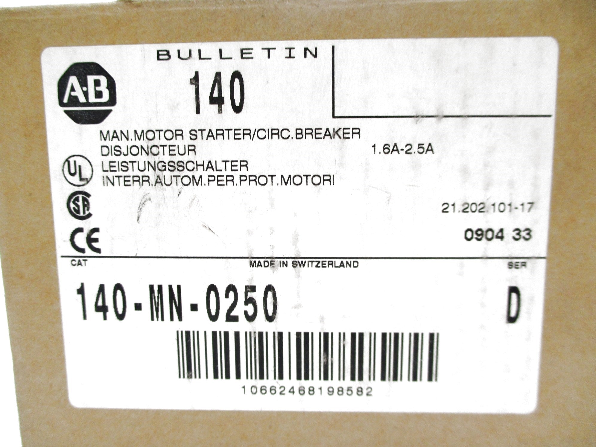ALLEN BRADLEY 140-MN-0250 SER. D 1.6-2.5A NSMP