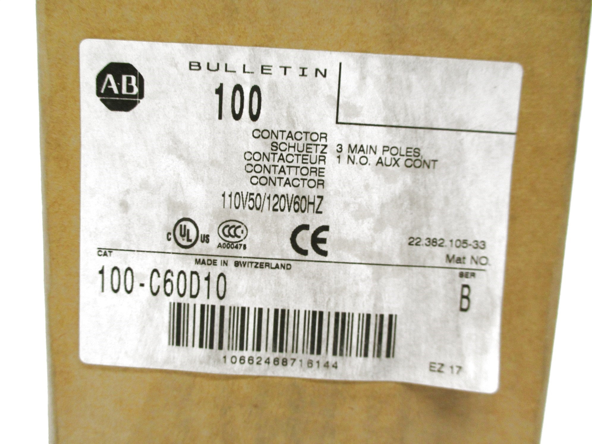 ALLEN BRADLEY 100-C60D10 SER. B 120V (BR/WH) NSMP