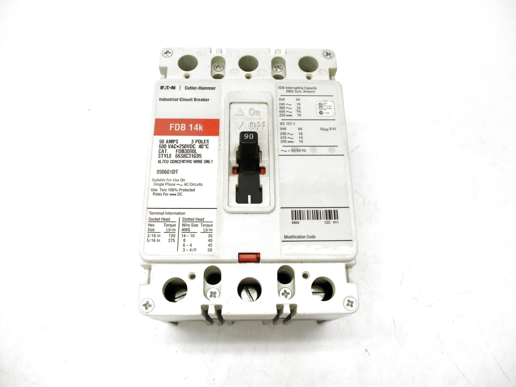 CUTLER HAMMER FDB3090L SER. C 90A 600VAC (WHITE ) NSMP