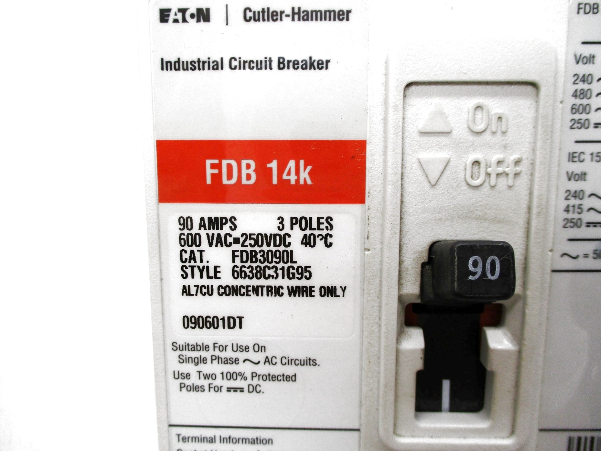 CUTLER HAMMER FDB3090L SER. C 90A 600VAC (WHITE ) NSMP