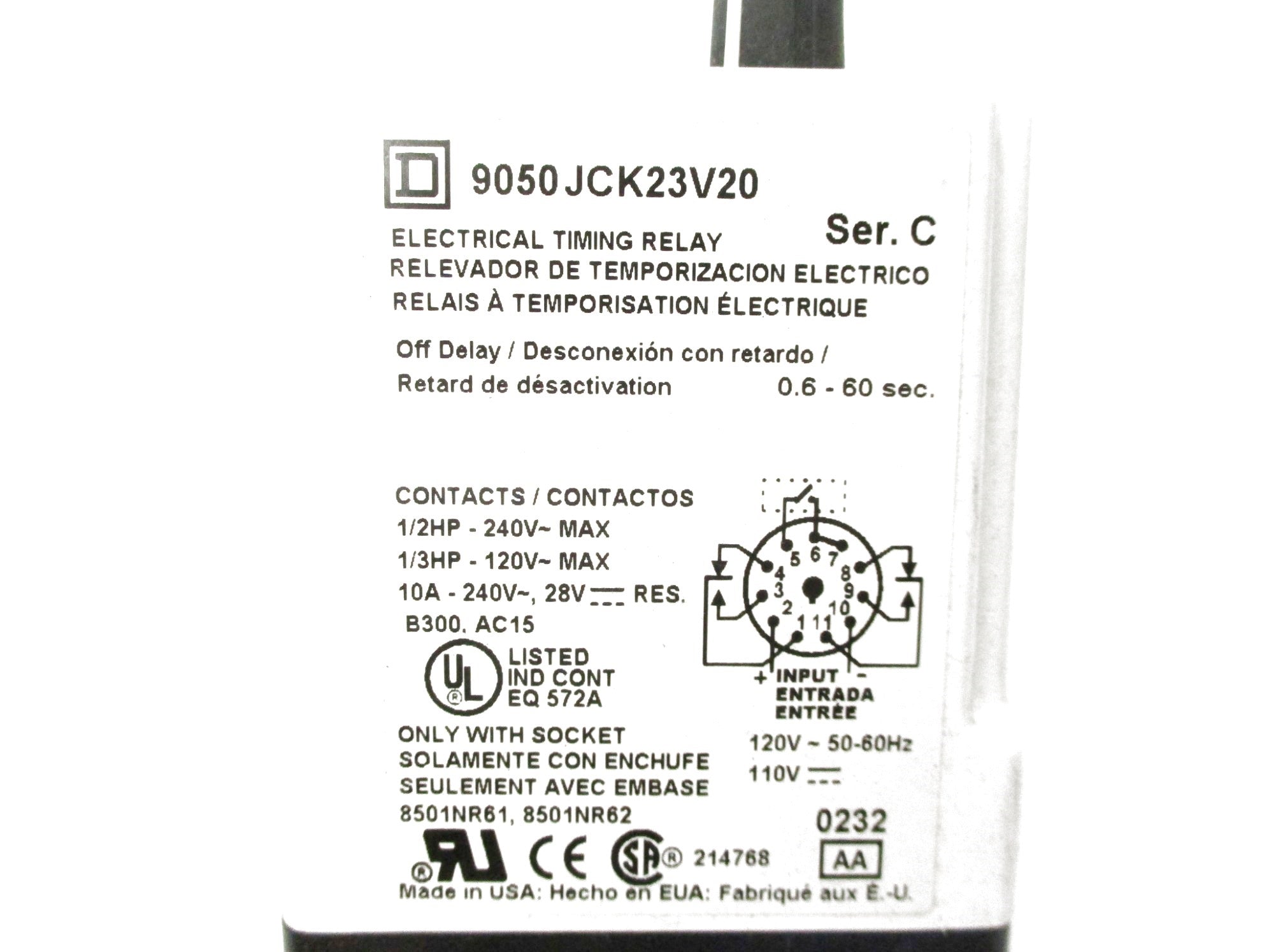 SQUARE D 9050JCK23V20 SER. C 120V NSMP