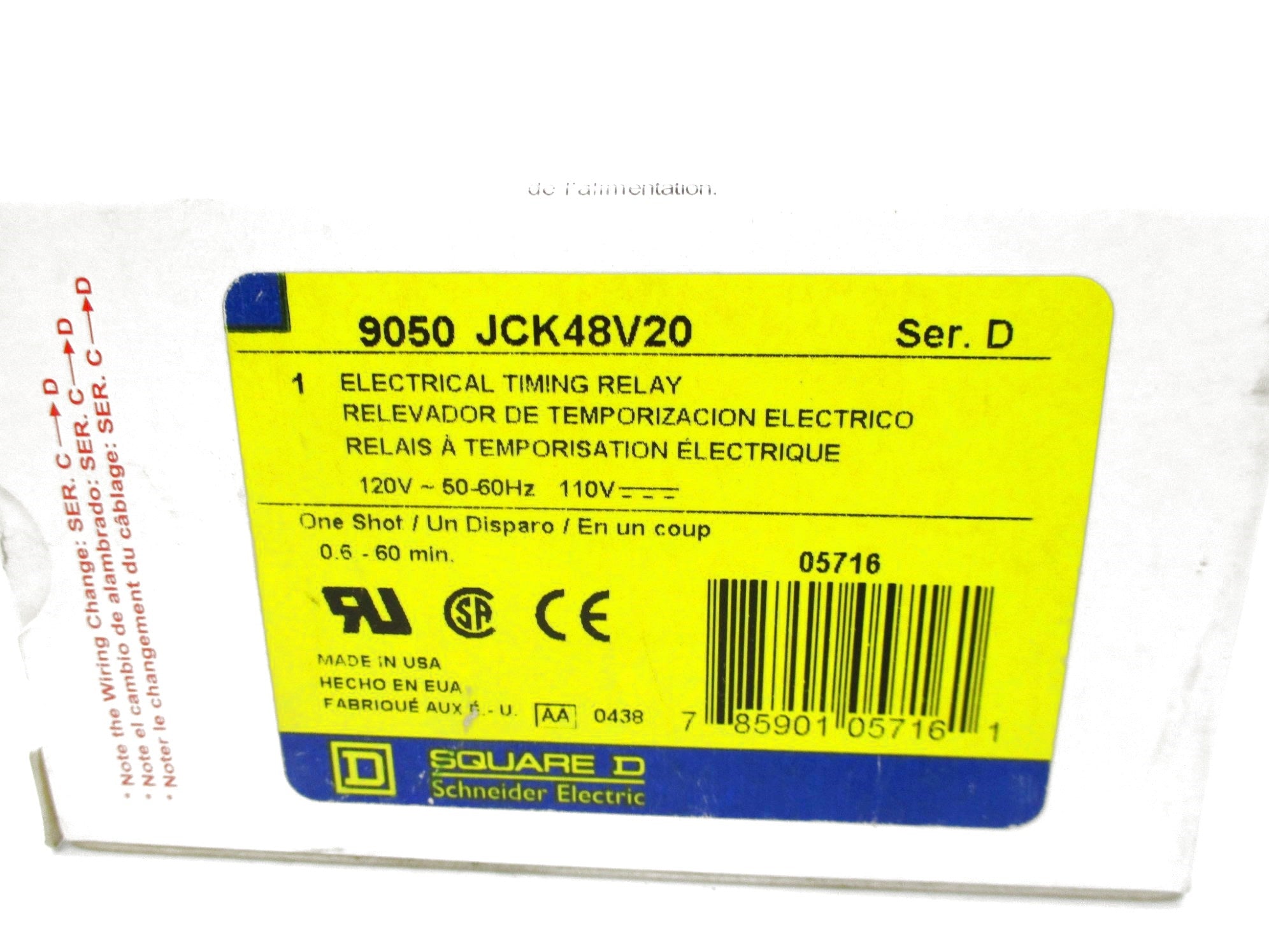 SQUARE D 9050JCK48V20 SER. D 120V NSMP