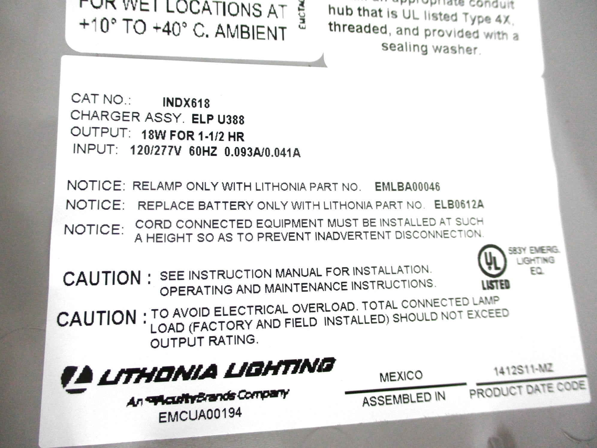 LITHONIA INDX618 NSMP