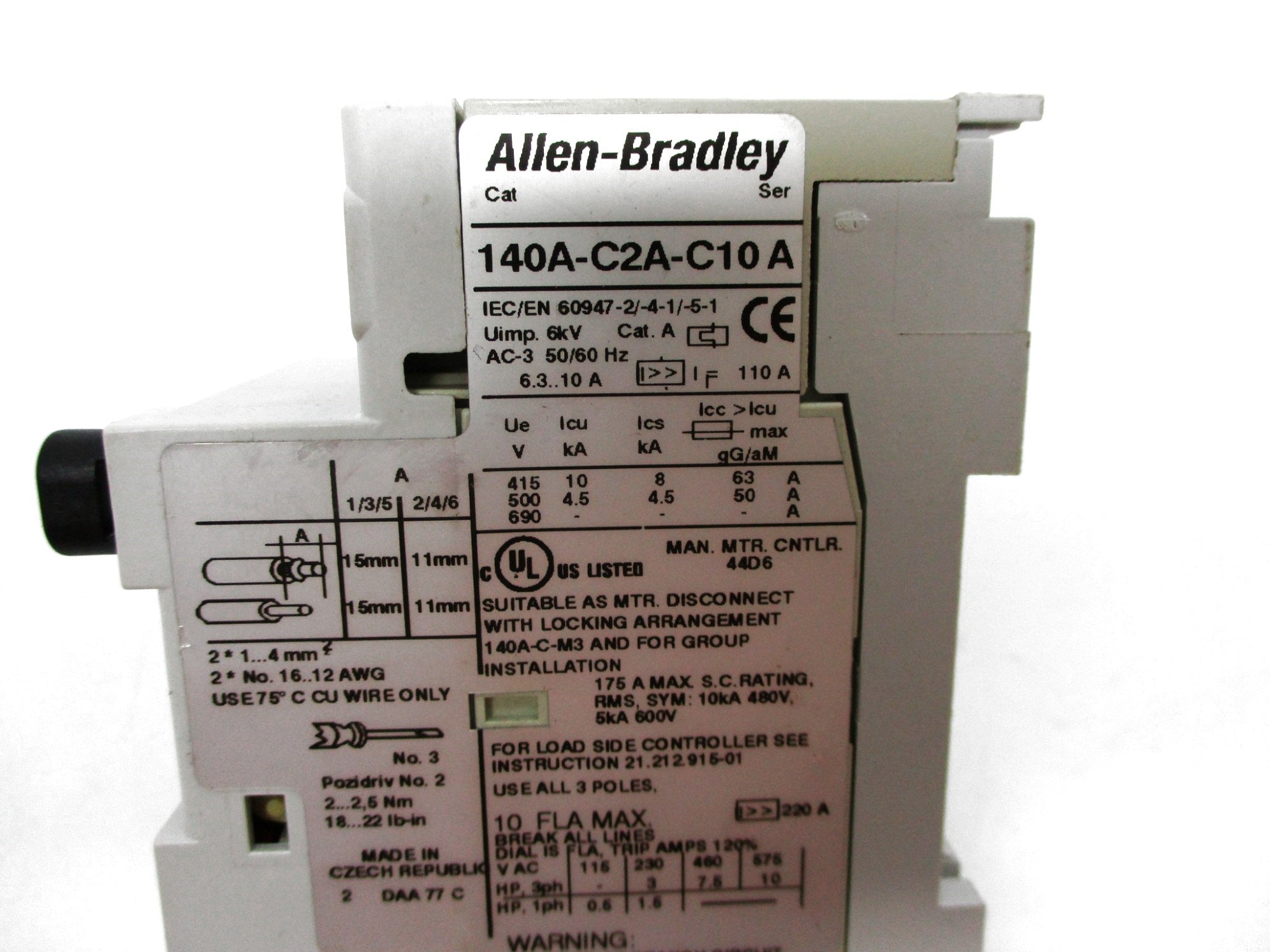 ALLEN BRADLEY 140A-C2A-C10 SER. A 690V 6.3-10A NSNP