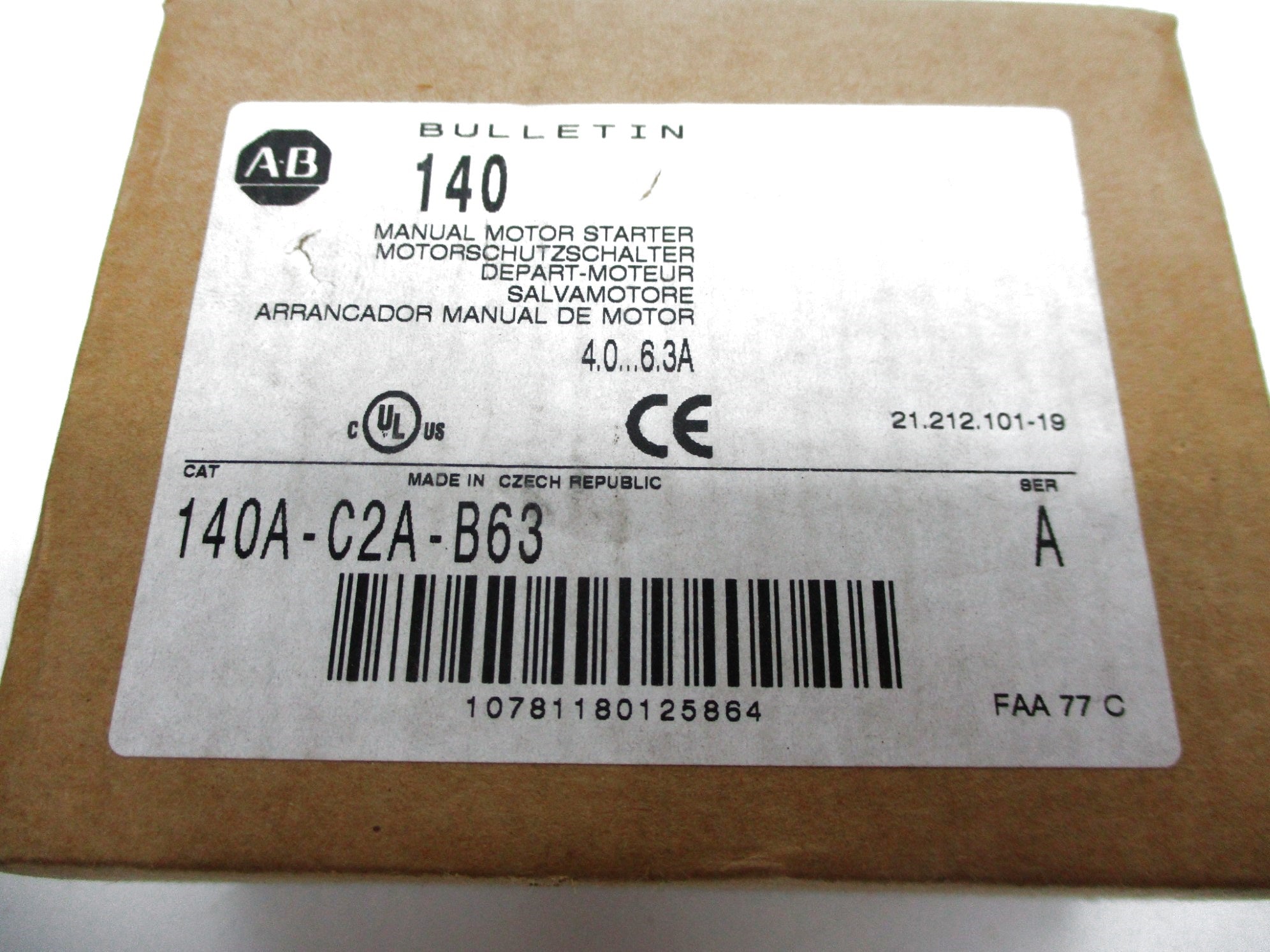 ALLEN BRADLEY 140A-C2A-B63 SER. A 4.0-6.3A (BR/WH) NSMP