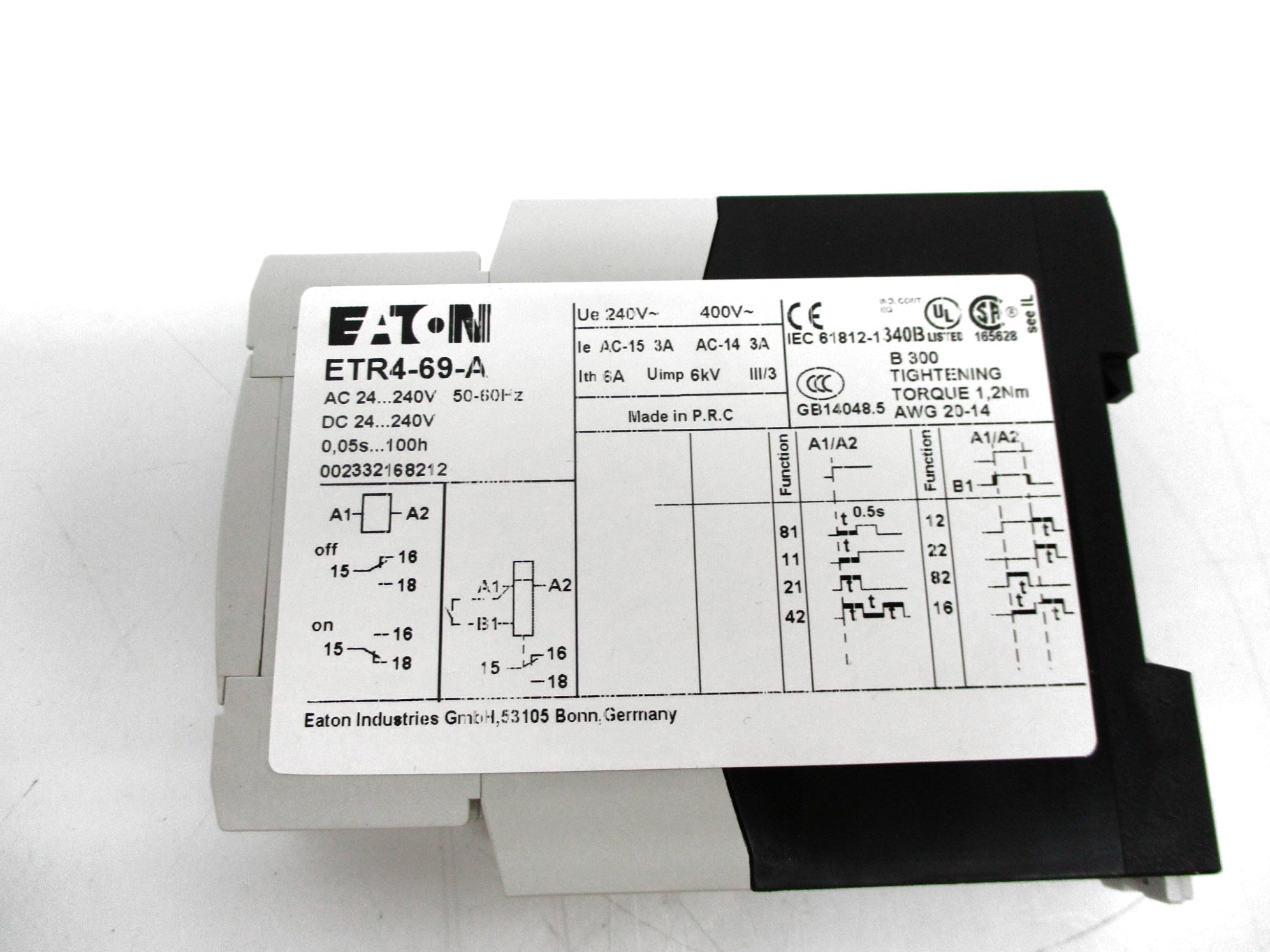 EATON ETR4-69-A XTTR6A100H69B 24-240VAC 0.05S-100H NSMP