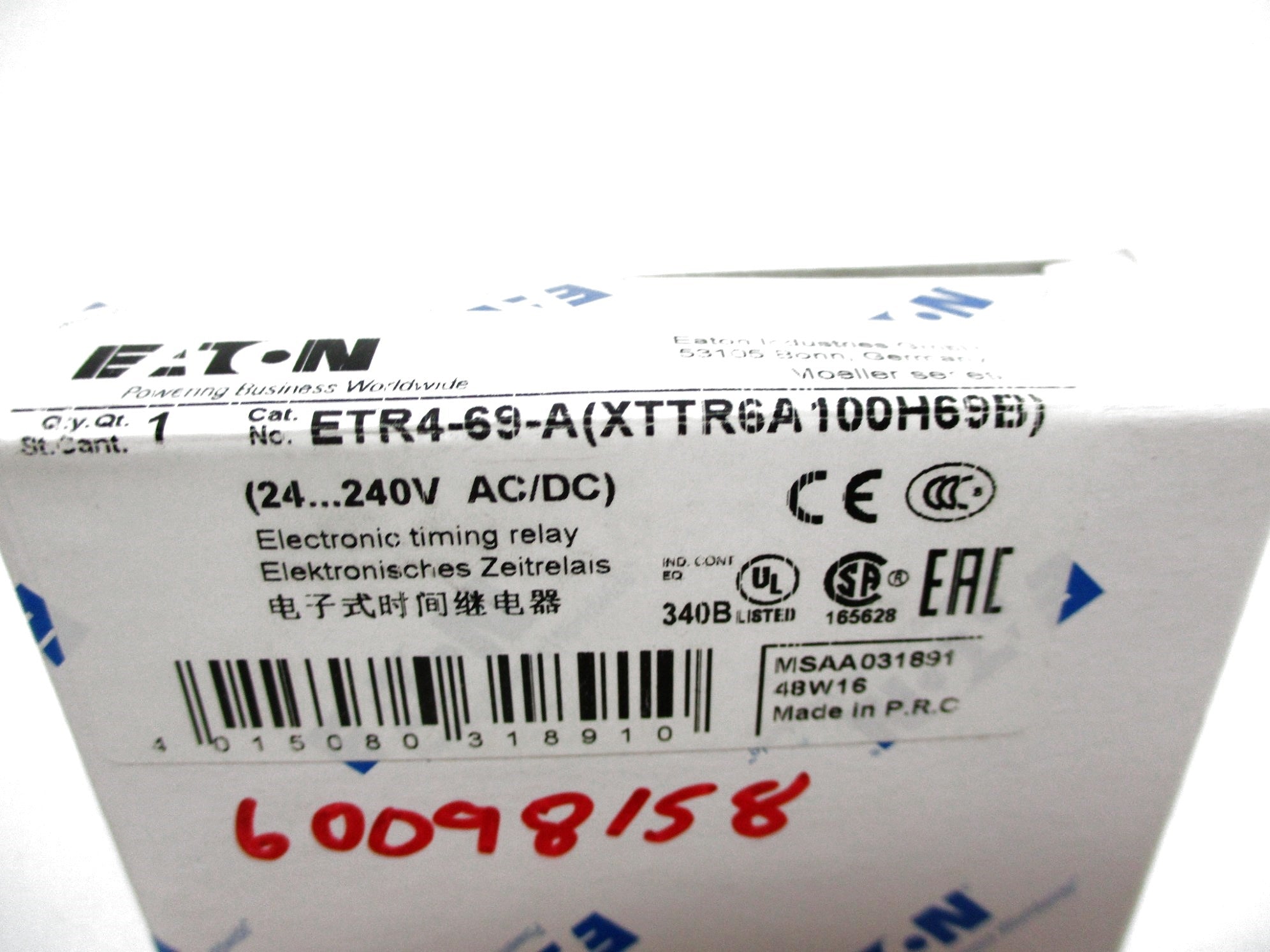 EATON ETR4-69-A XTTR6A100H69B 24-240VAC 0.05S-100H NSMP