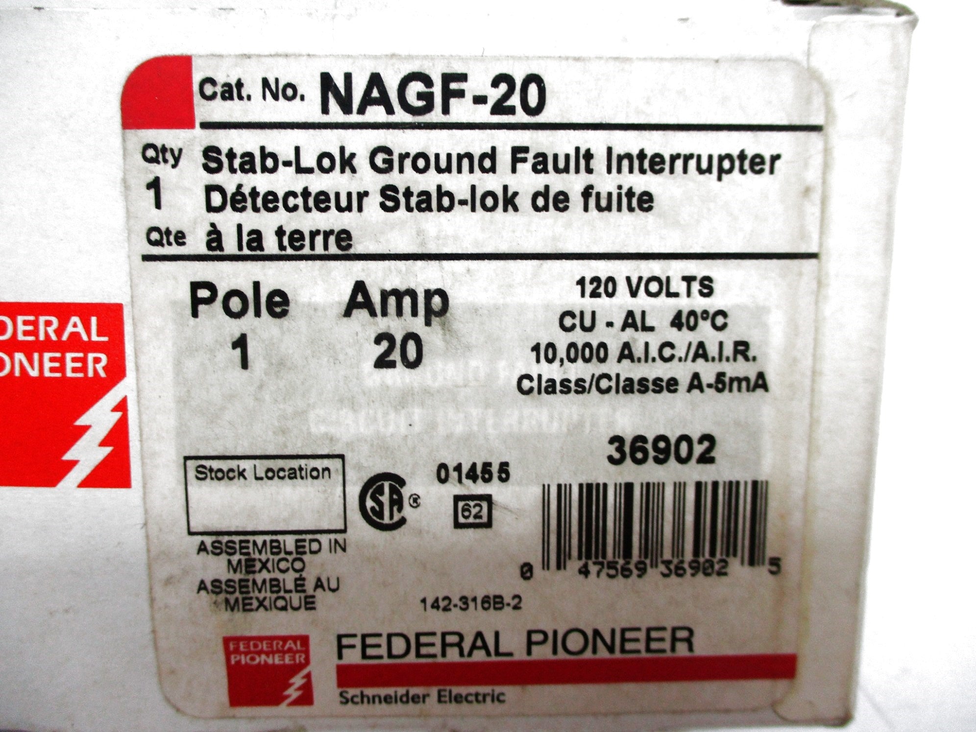 FEDERAL PIONEER NAGF-20 20A 120V NSMP