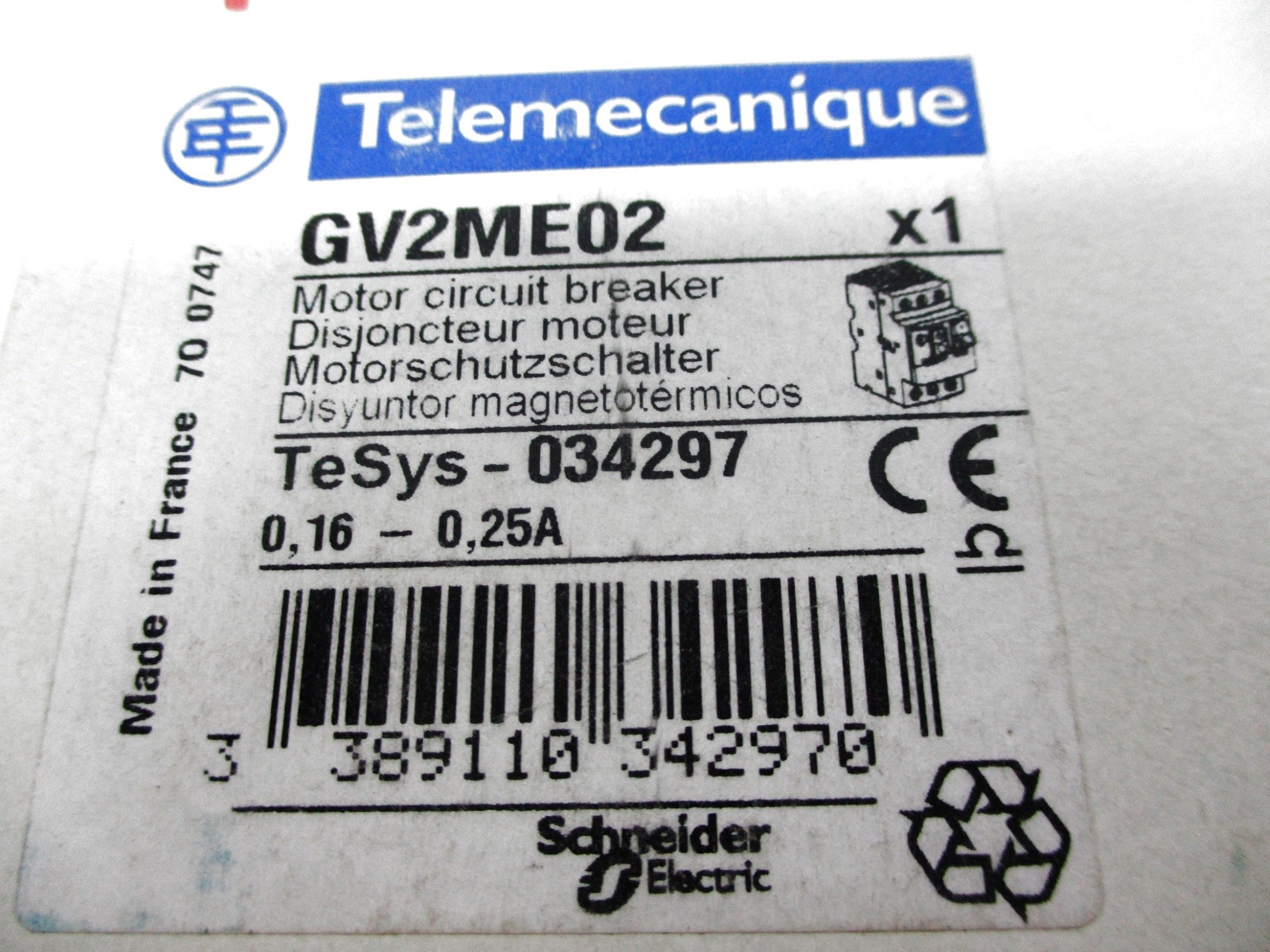 TELEMECANIQUE GV2ME02 0.16-0.25A NSMP