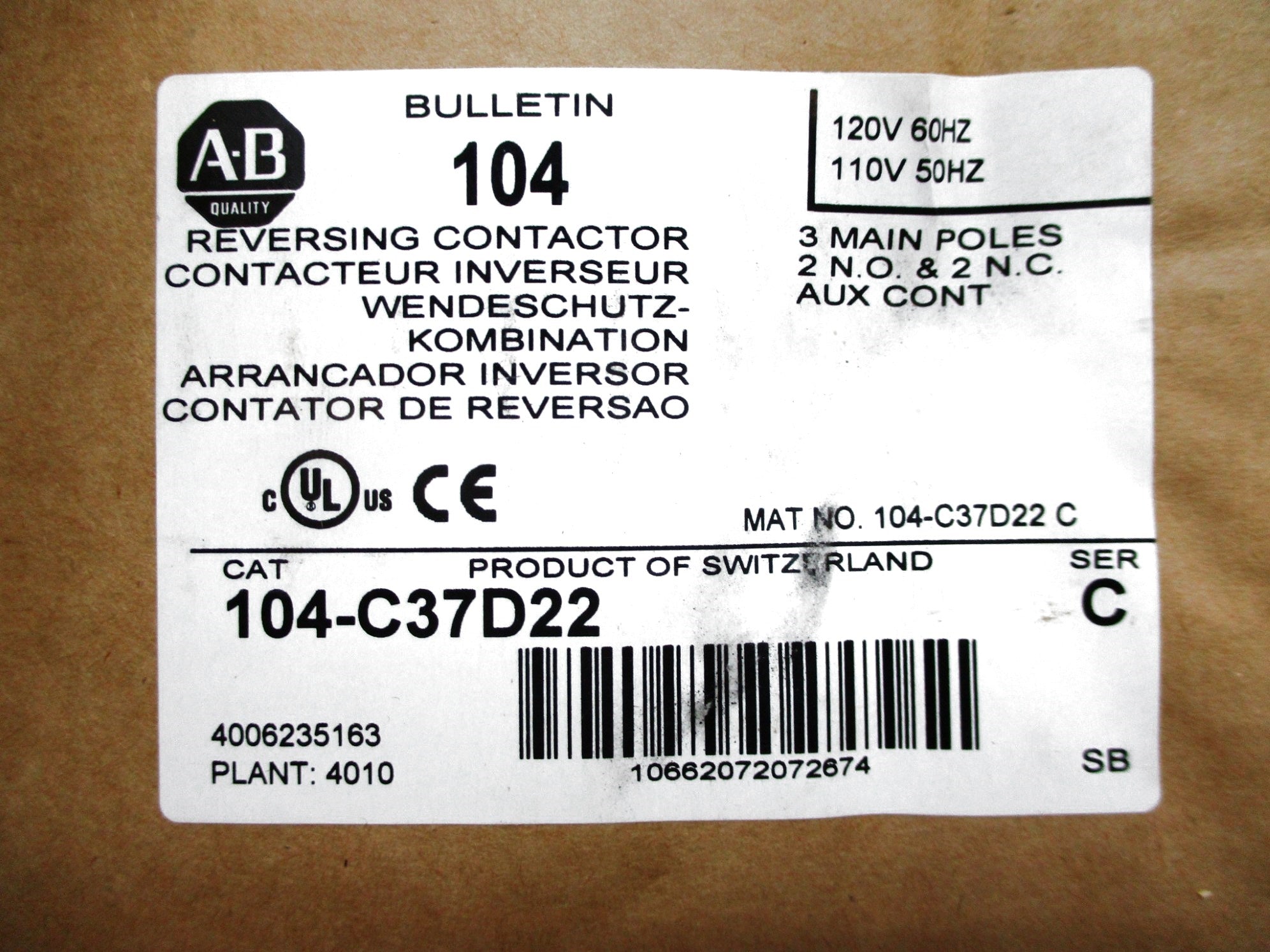 ALLEN BRADLEY 104-C37D22 SER. C 110/120V (BR/WH) NSMP