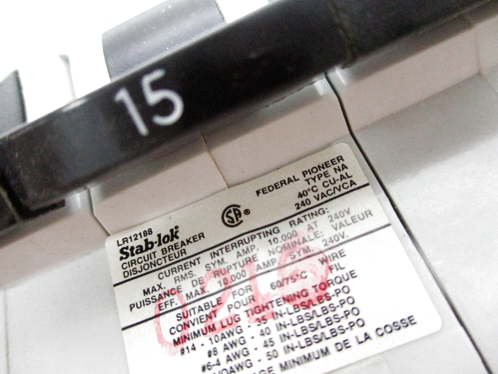 FEDERAL PIONEER NA3P15 15A 240VAC NSMP