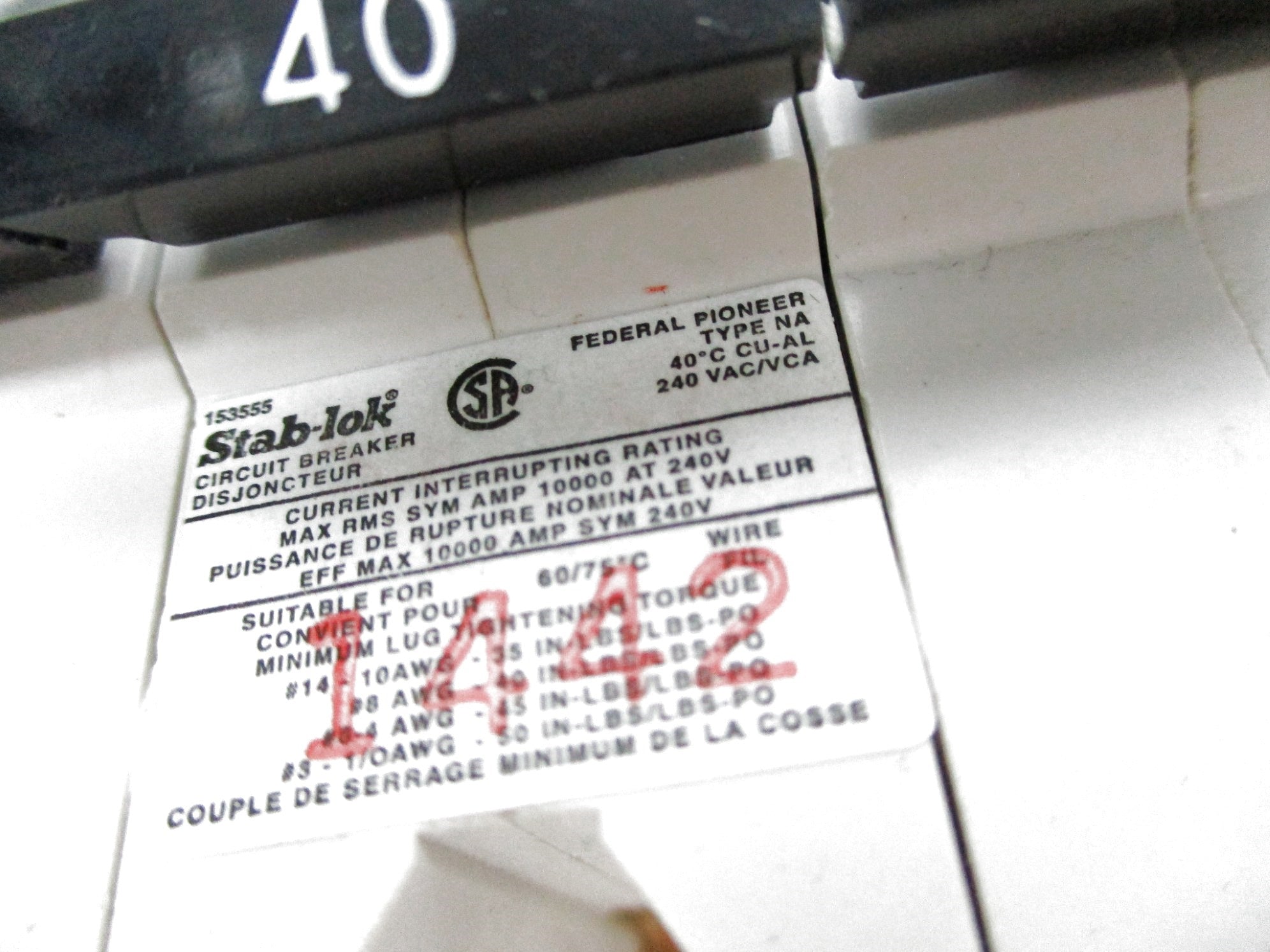 FEDERAL PIONEER NA3P40 40A 240VAC NSMP