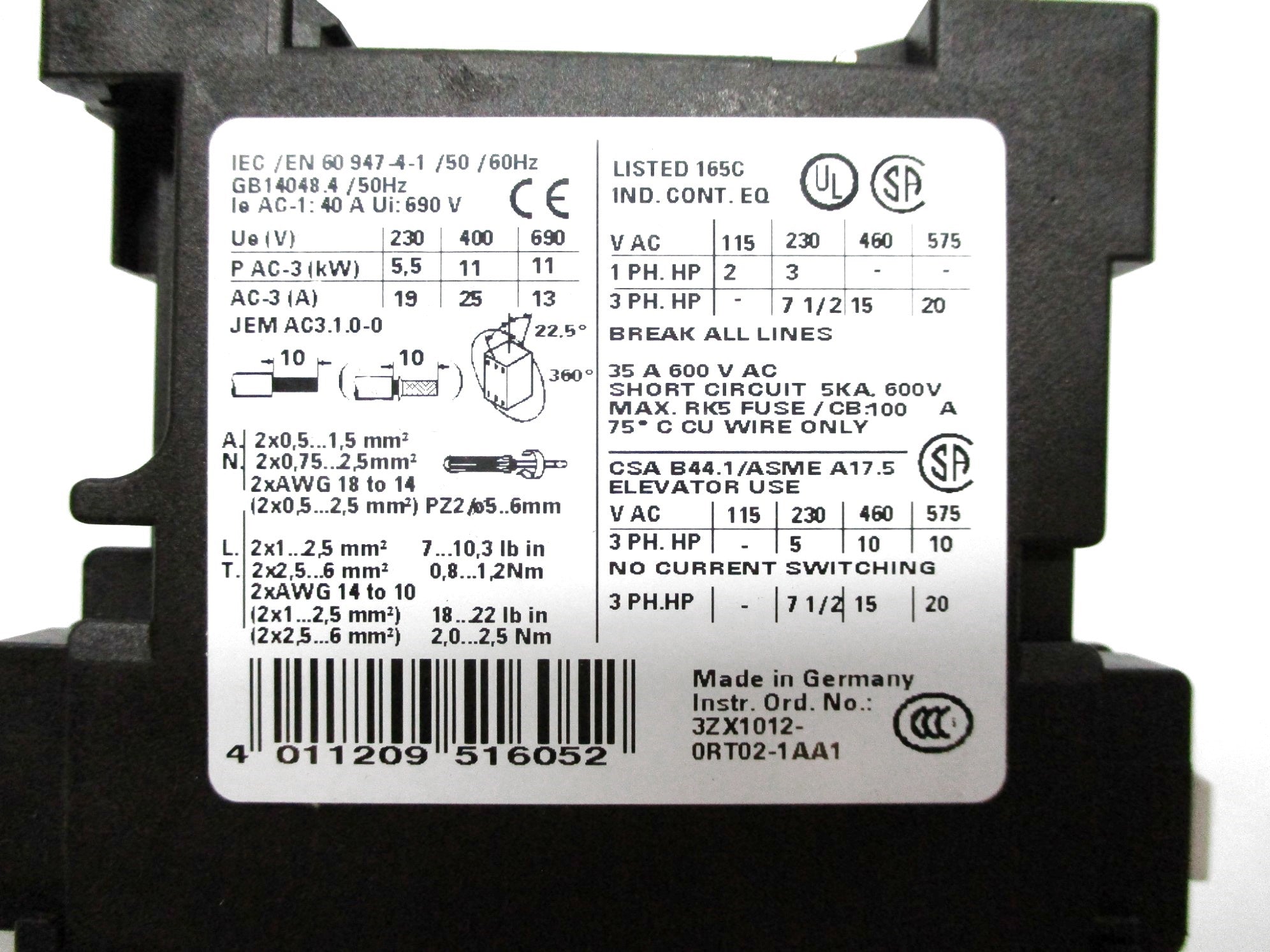 SIEMENS 3ZX1012-0RT02-1AA1 24VDC (AS PICTURED) NSNP