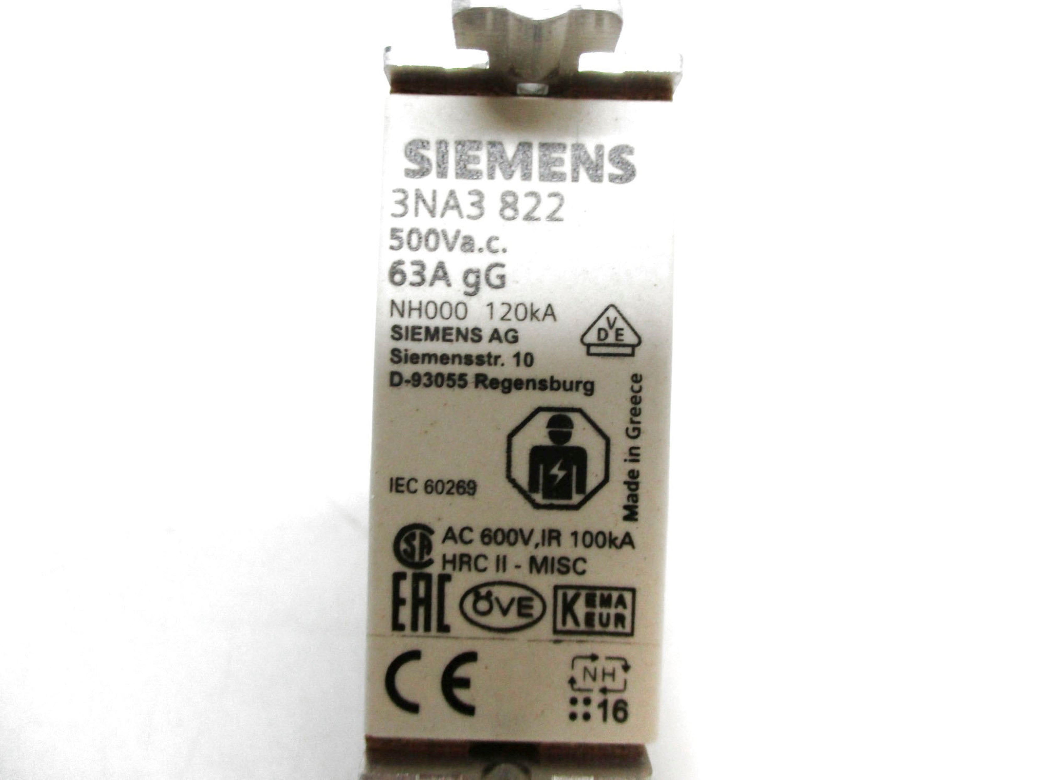 SIEMENS 3NA3822 500VAC 63A NSNP