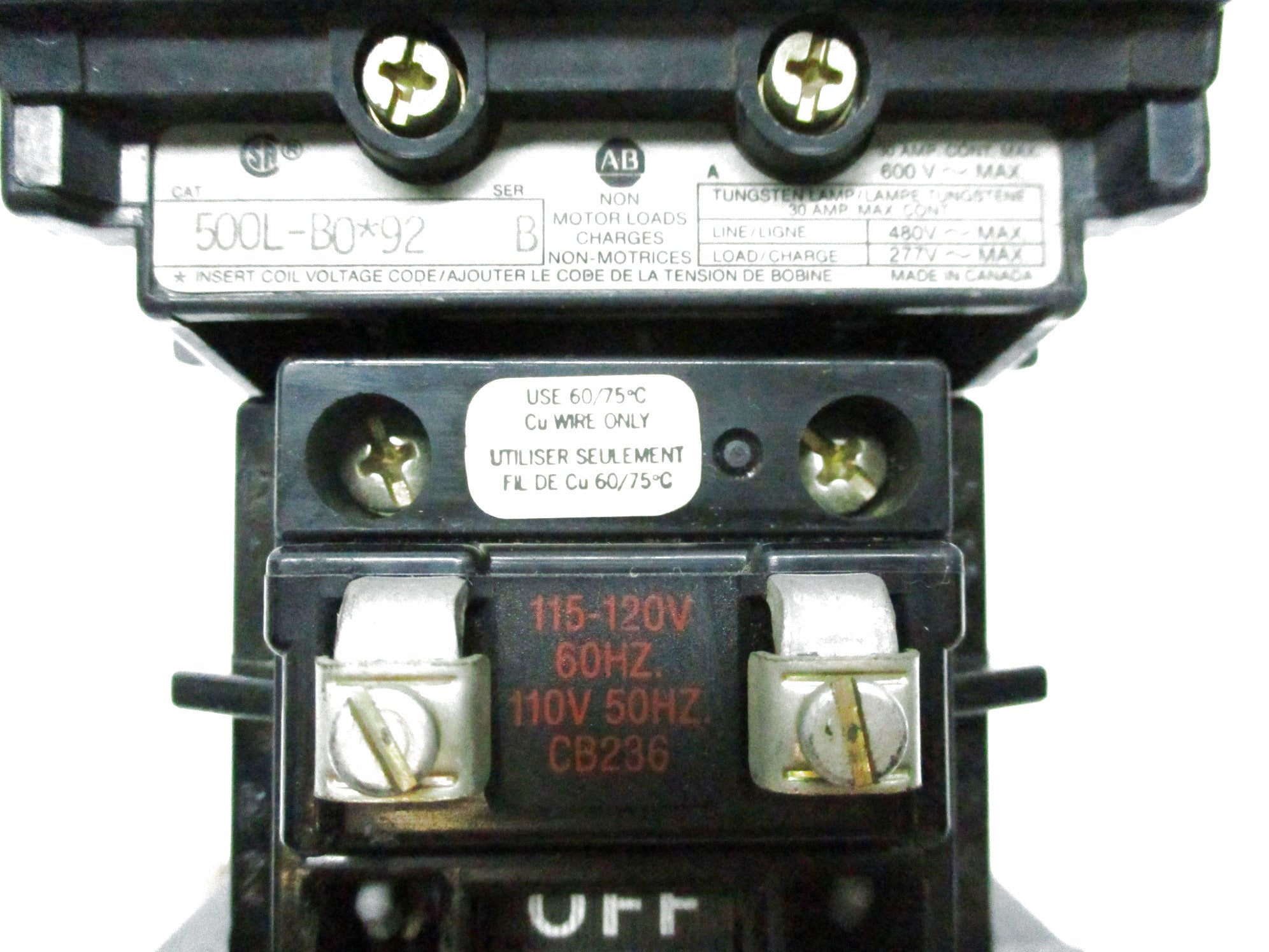 INDUSTRIAL SPARE PART 500L-BOD92 SER. B 120V (AS PICTURED) UNMP
