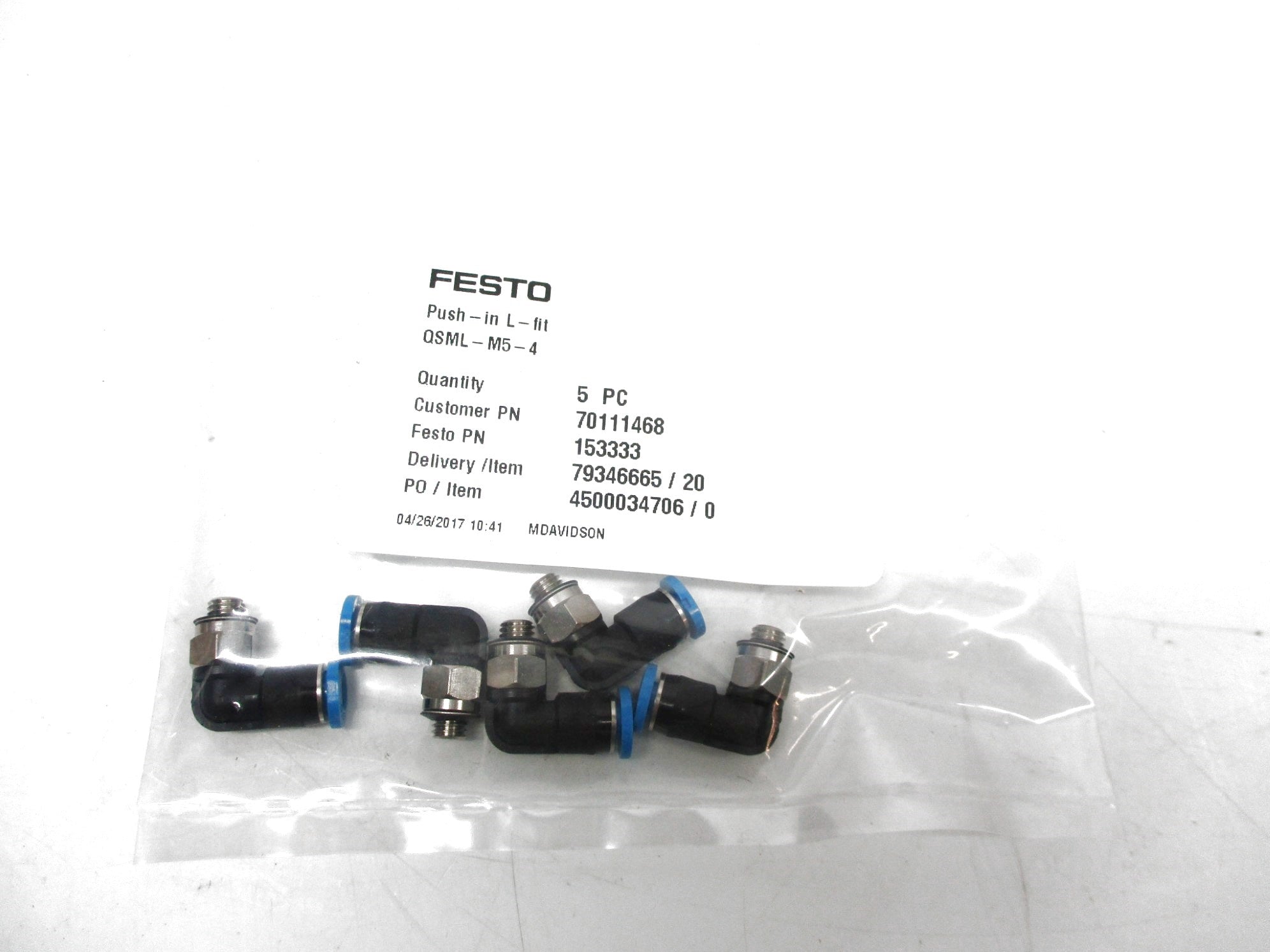 FESTO QSML-M5-4 (PKG OF 5) NSMP