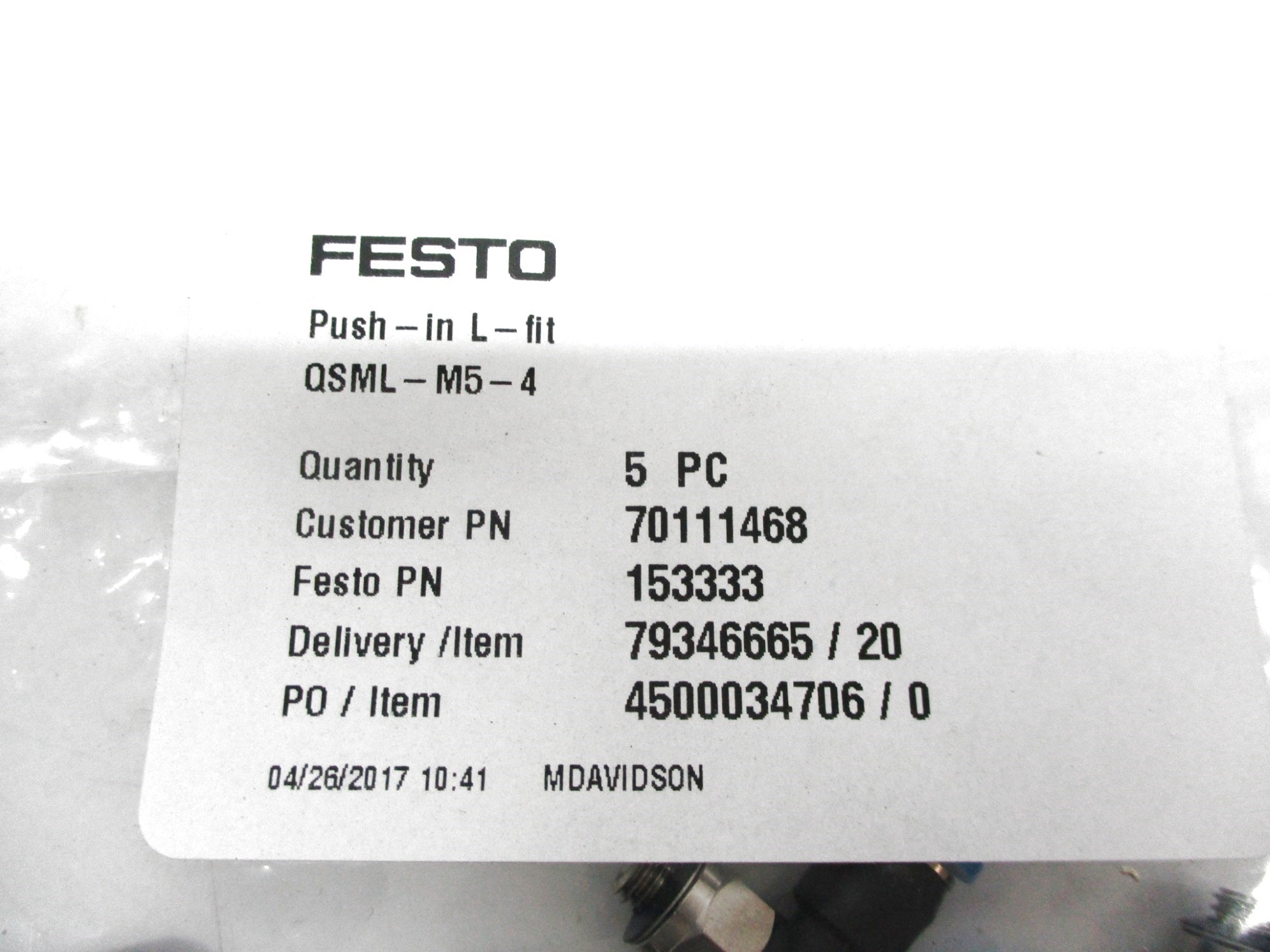 FESTO QSML-M5-4 (PKG OF 5) NSMP