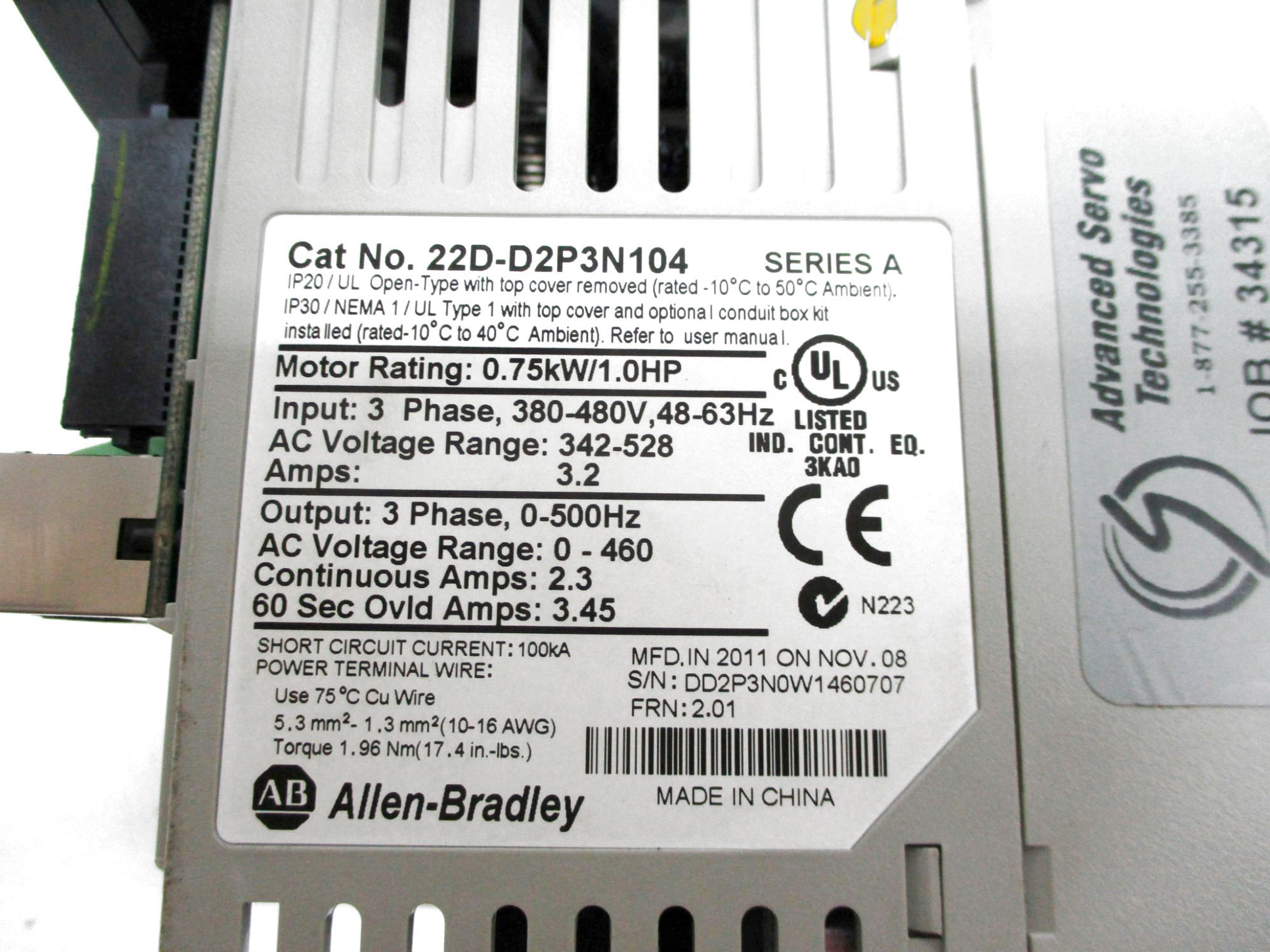 ALLEN BRADLEY 22D-D2P3N104 SER. A F/W 2.01 (AS PICTURED) UNMP