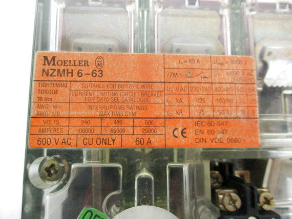 KLOCKNER MOELLER NZMH6-63/ZM6A-60-NA 60A 600VAC NSNP