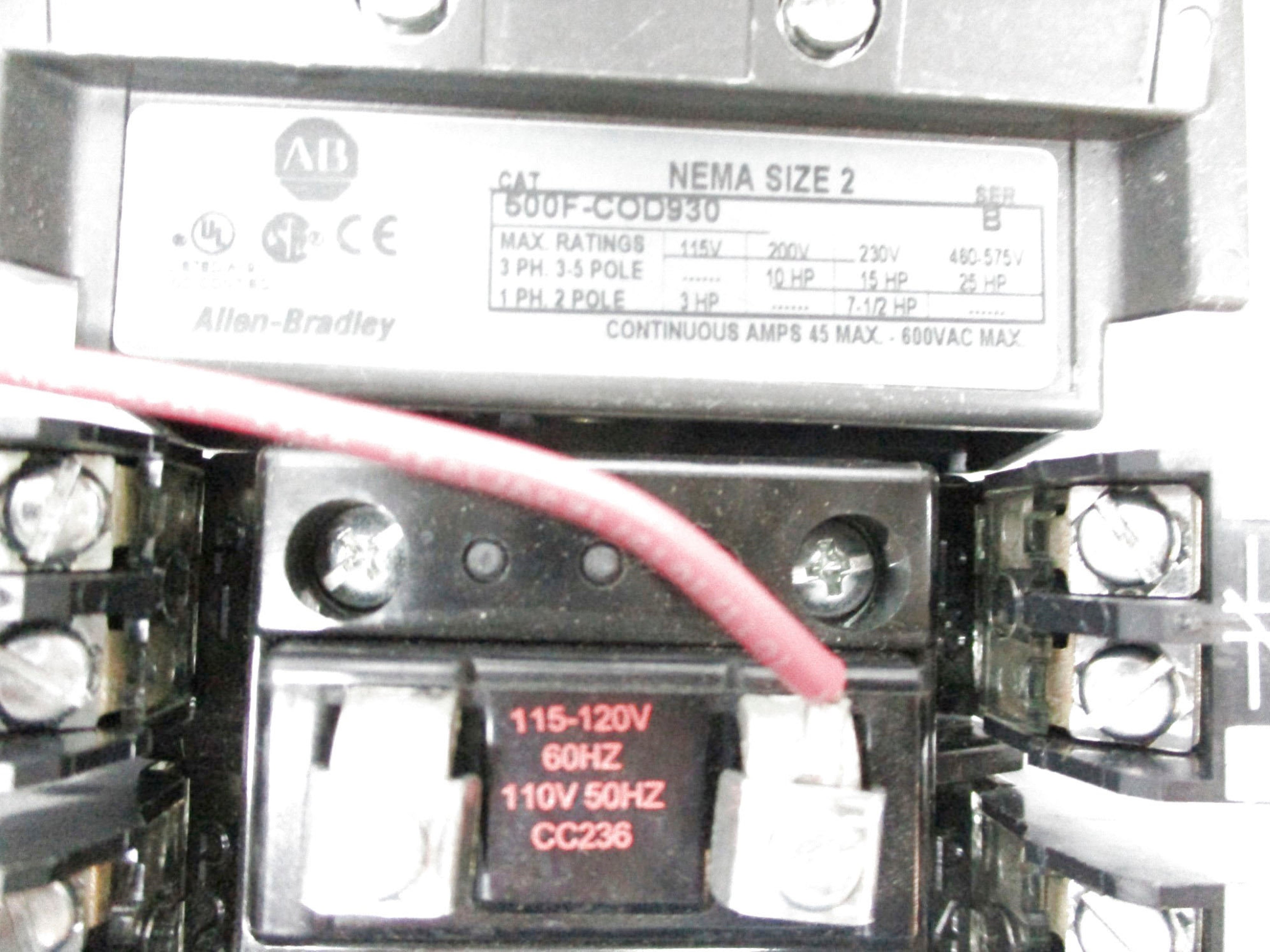 ALLEN BRADLEY 500F-COD930-90011 SER. B 115-120/110V (BR/WH) NSMP