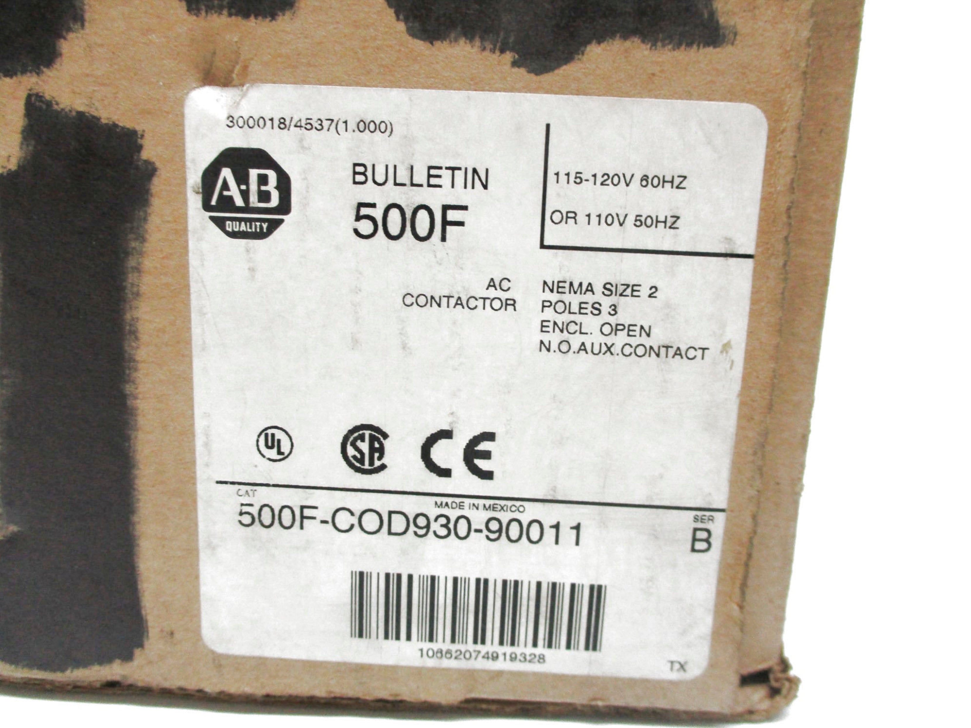 ALLEN BRADLEY 500F-COD930-90011 SER. B 115-120/110V (BR/WH) NSMP