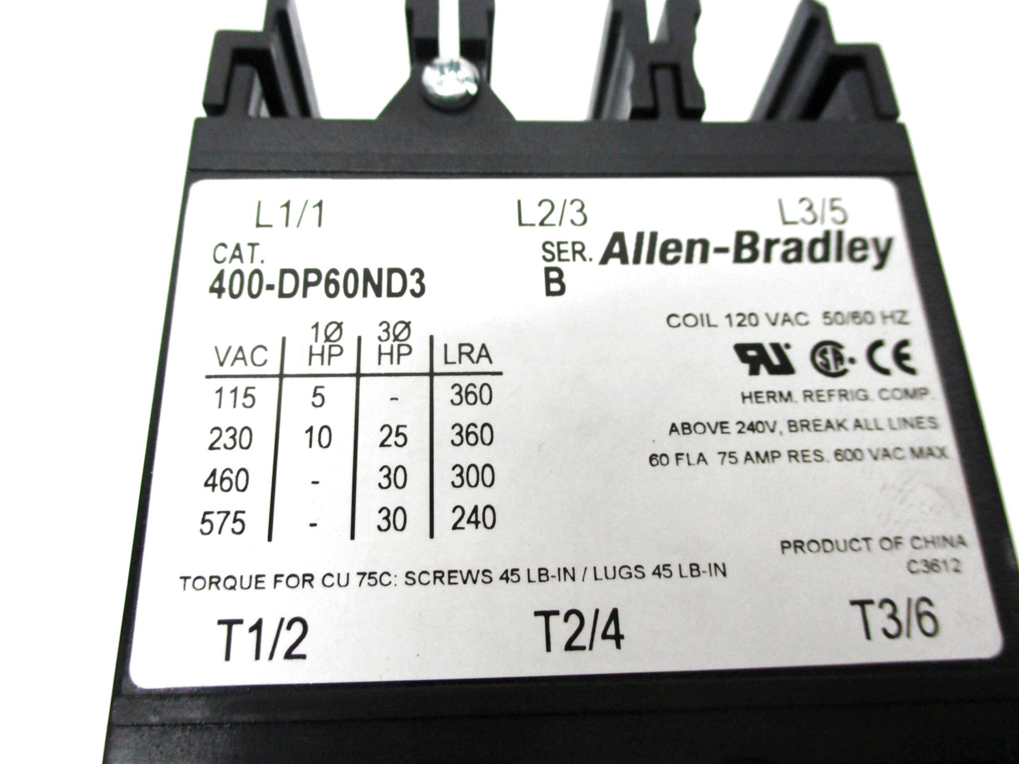 ALLEN BRADLEY 400-DP60ND3 SER. B 120VAC (BR/WH) NSMP