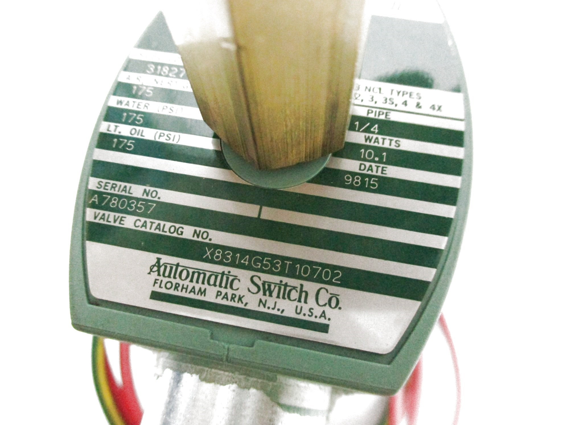 ASCO X8314G53T10702 120/60 110/50 175PSI NSNP