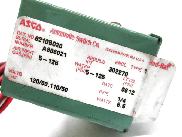 ASCO 8210B020 120/60 110/50 5-125PSI UNMP