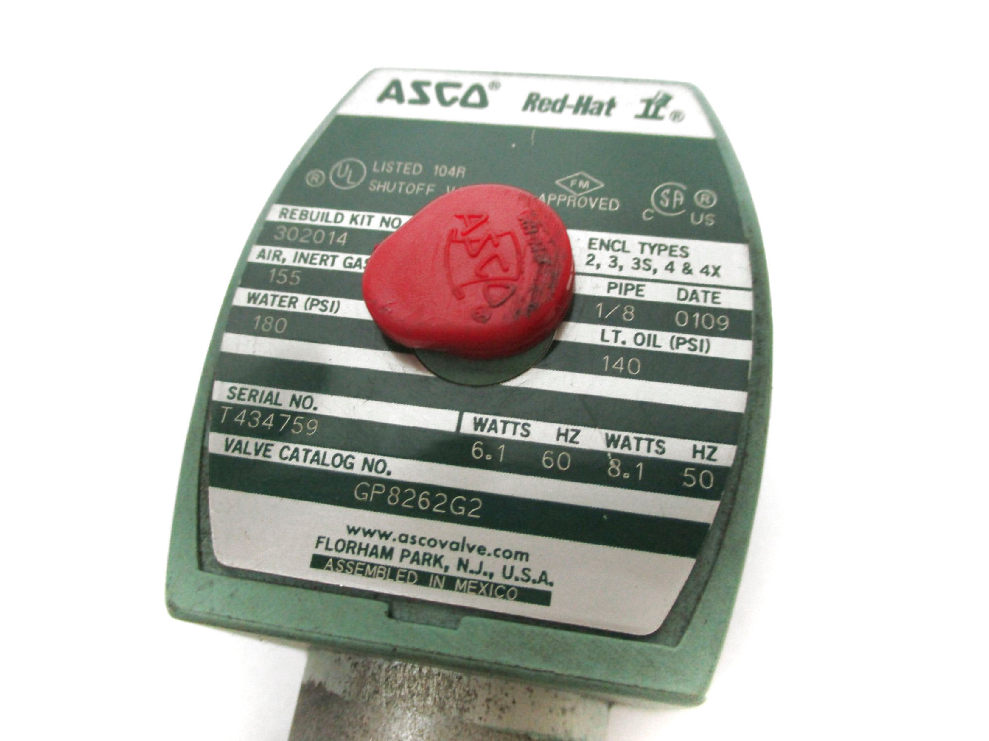 ASCO GP8262G2 120/60 110/50 180PSI NSNP