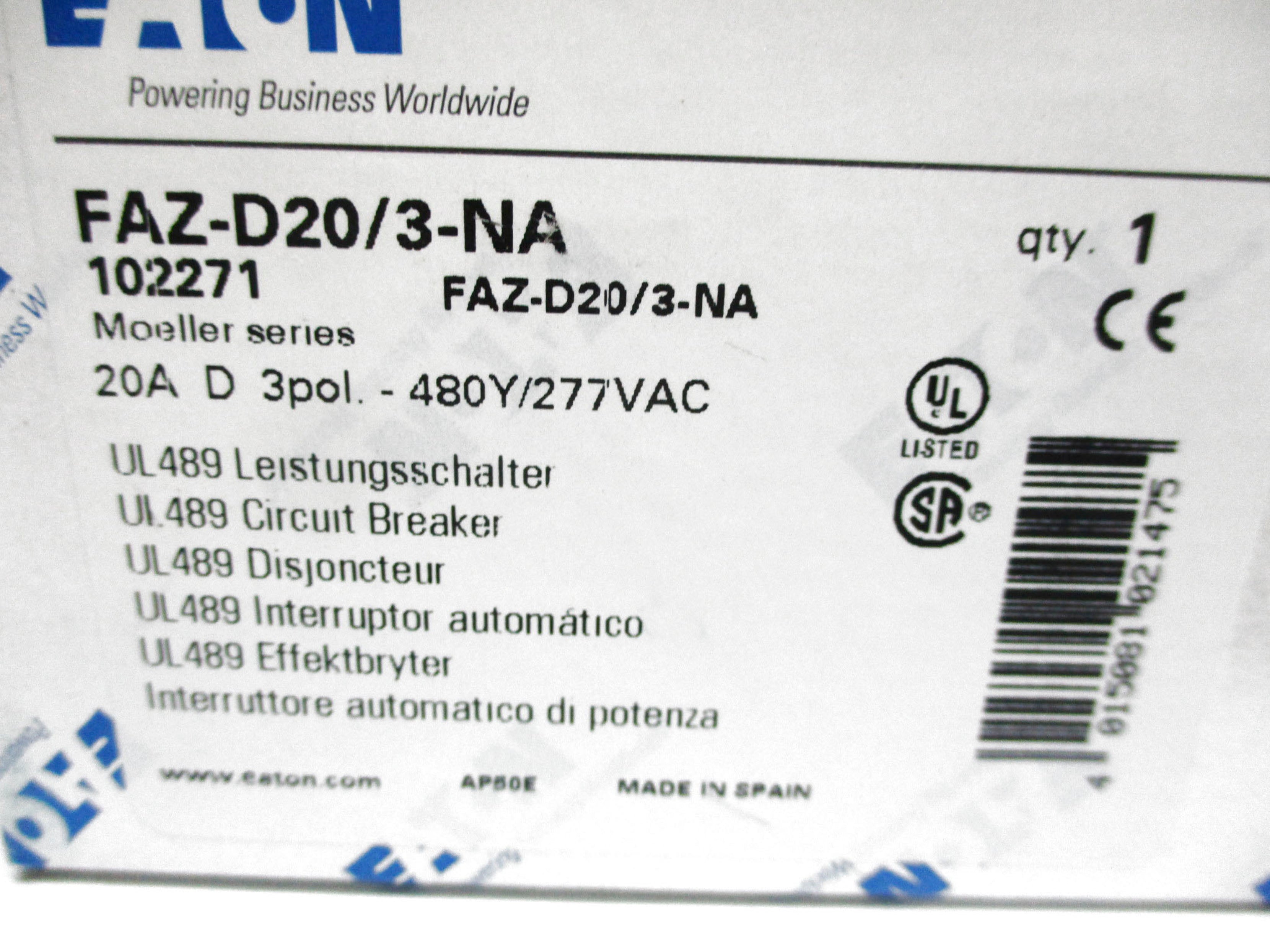 EATON FAZ-D20/3-NA 20A 277VAC NSMP