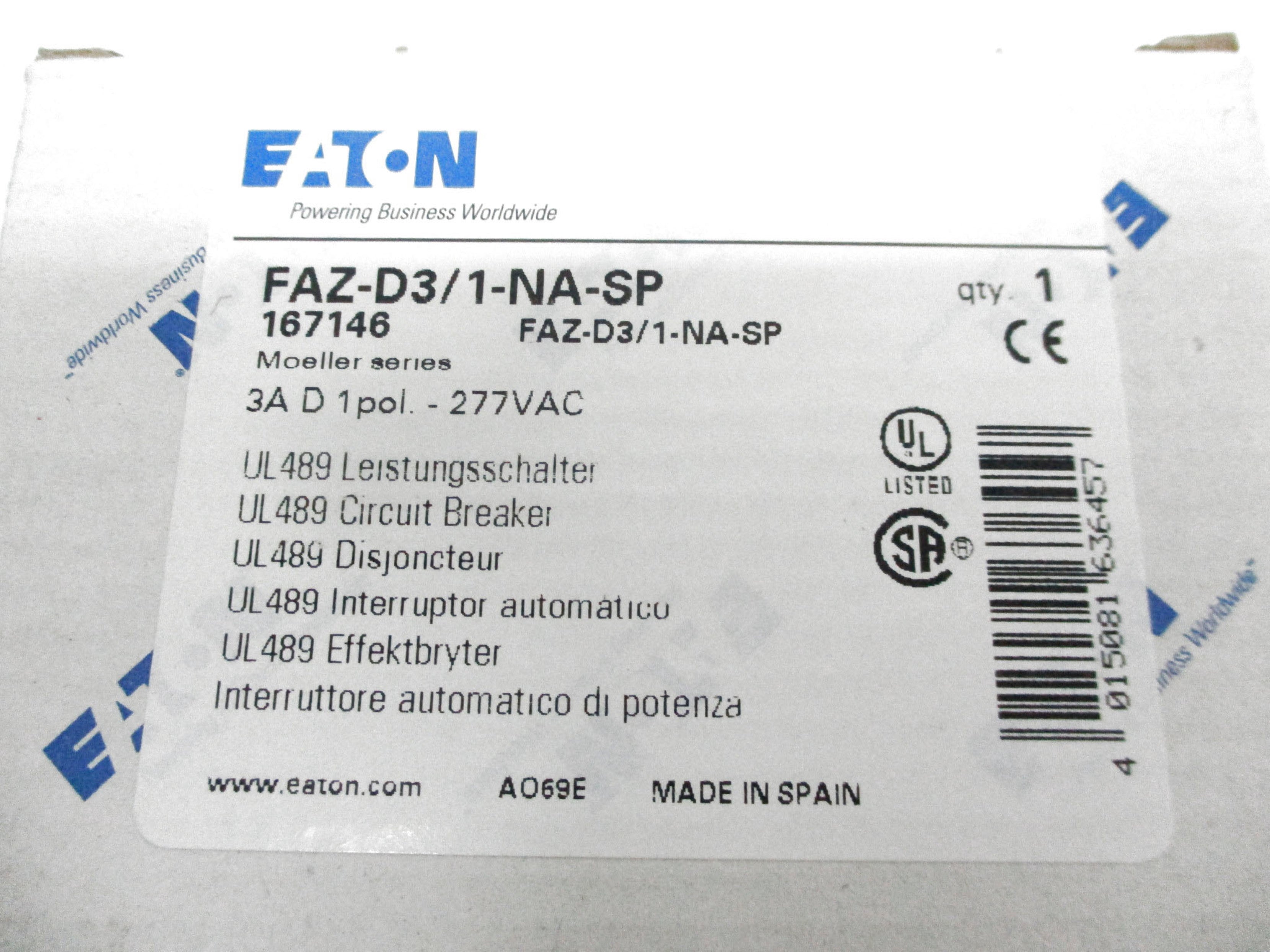 EATON FAZ-D3/1-NA-SP 3A 277VAC NSMP