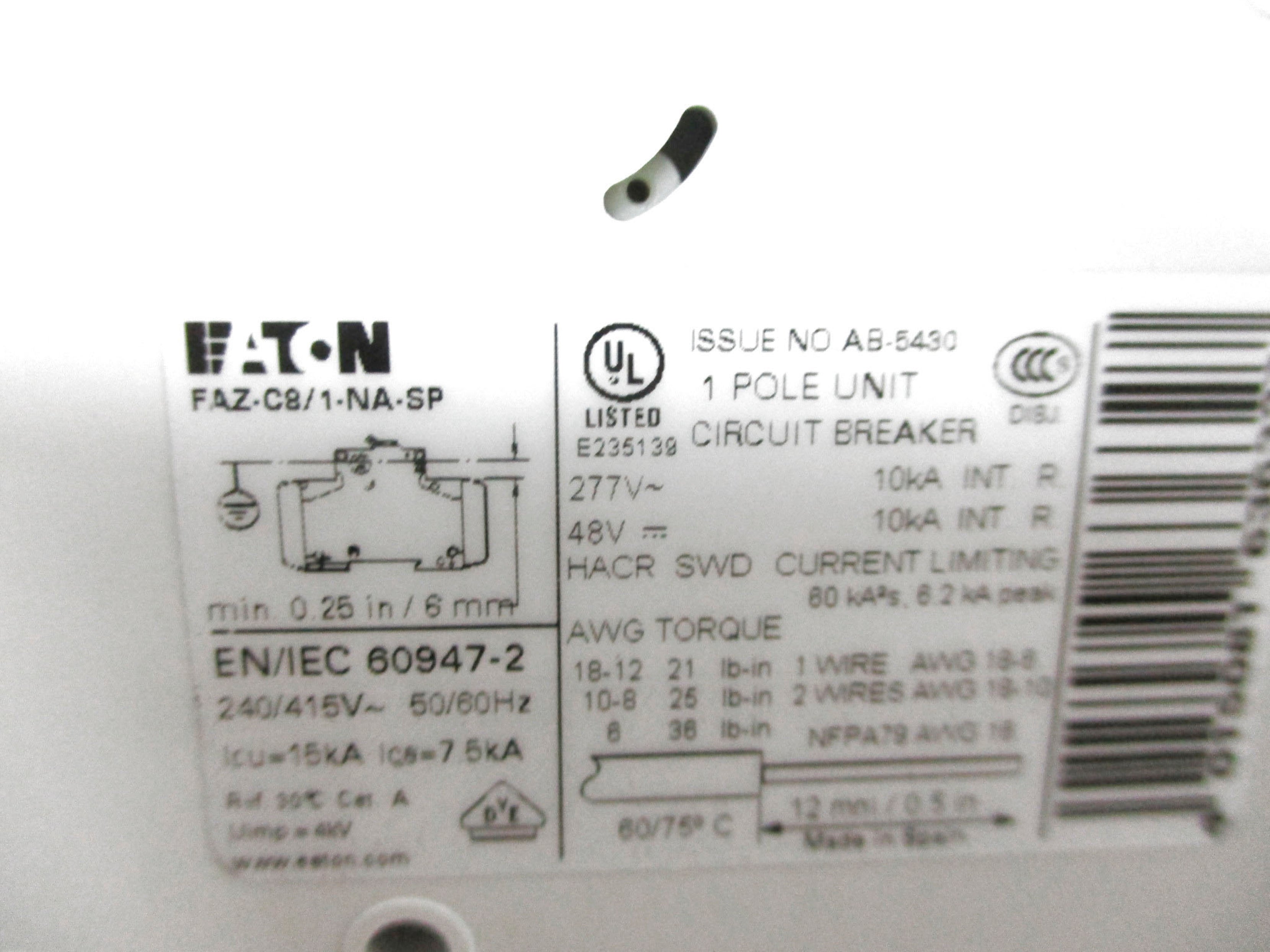 EATON FAZ-C8/1-NA-SP 8A 277VAC NSMP