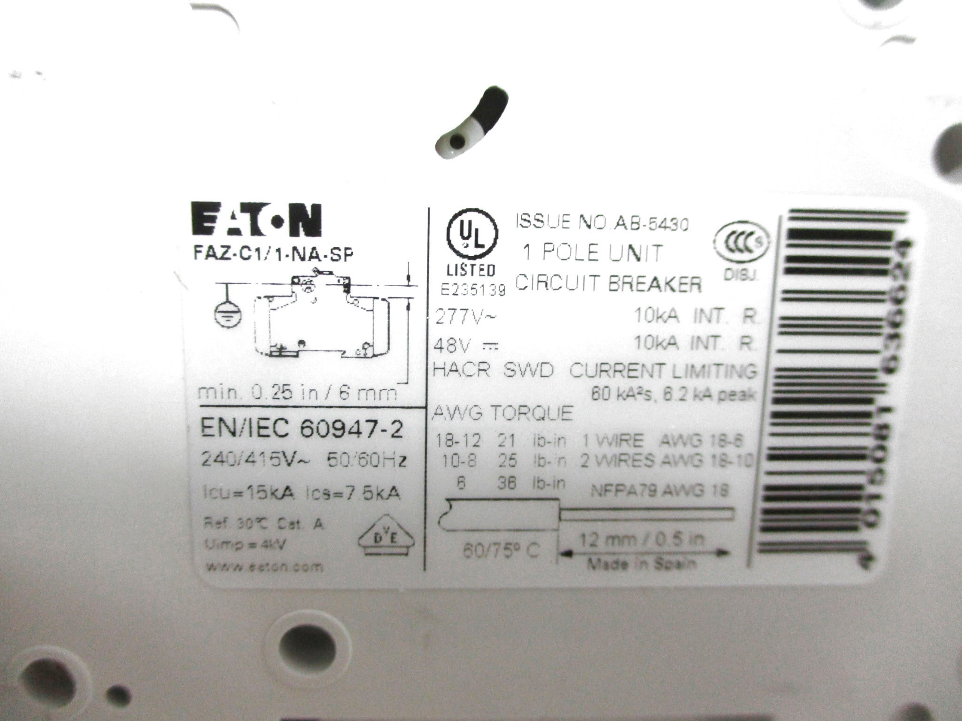 EATON FAZ-C1/1-NA-SP 167175 277VAC 1A NSMP