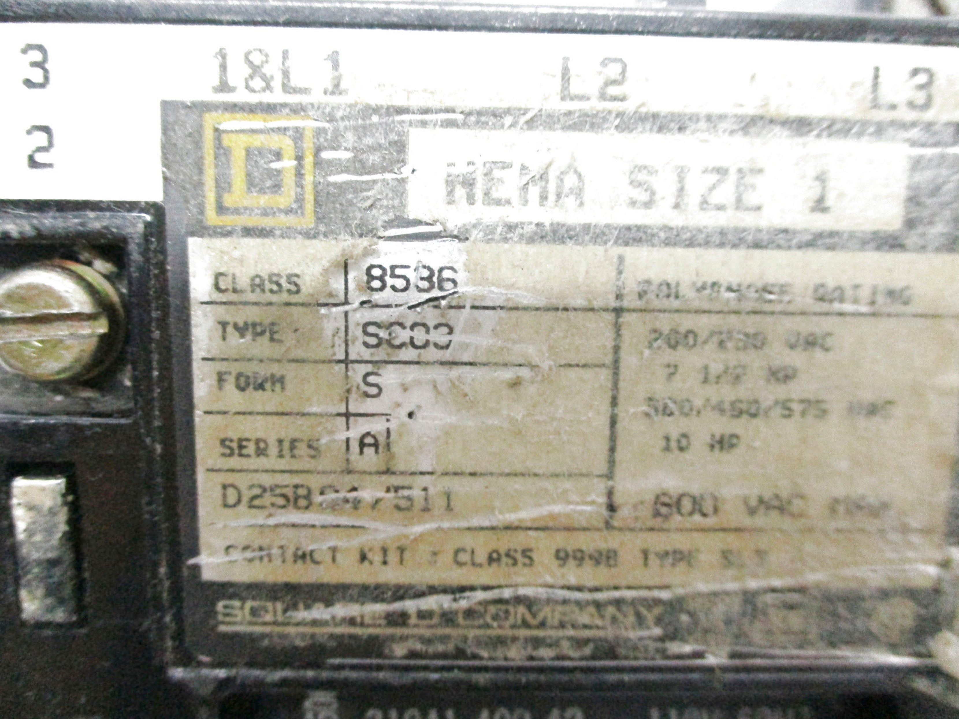SQUARE D 8536SCO3S SER. A 110/120V (AS PICTURED) UNMP
