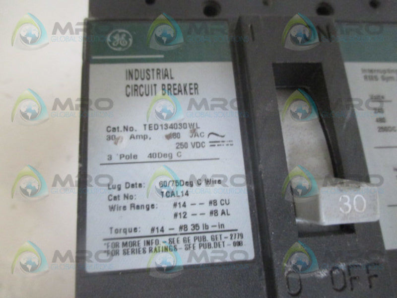 GENRAL ELECTRIC TED134030WL CIRCUIT BREAKER 30A *USED*
