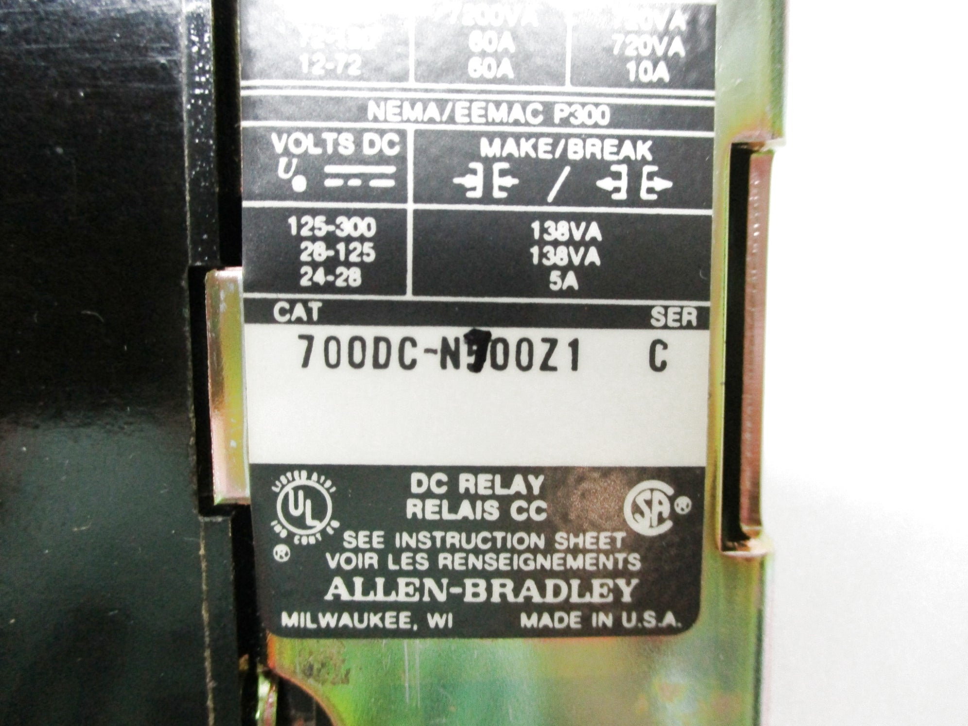 ALLEN BRADLEY 700DC-N700Z1 SER. C 115-125VDC (AS PICTURED) NSNP