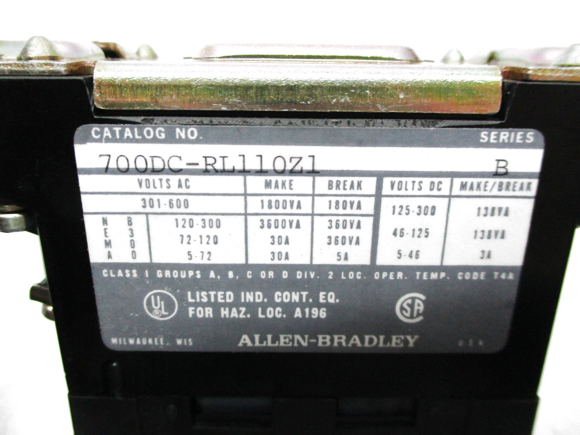 ALLEN BRADLEY 700DC-RL110Z1 SER. B 120VAC 125VDC NSNP