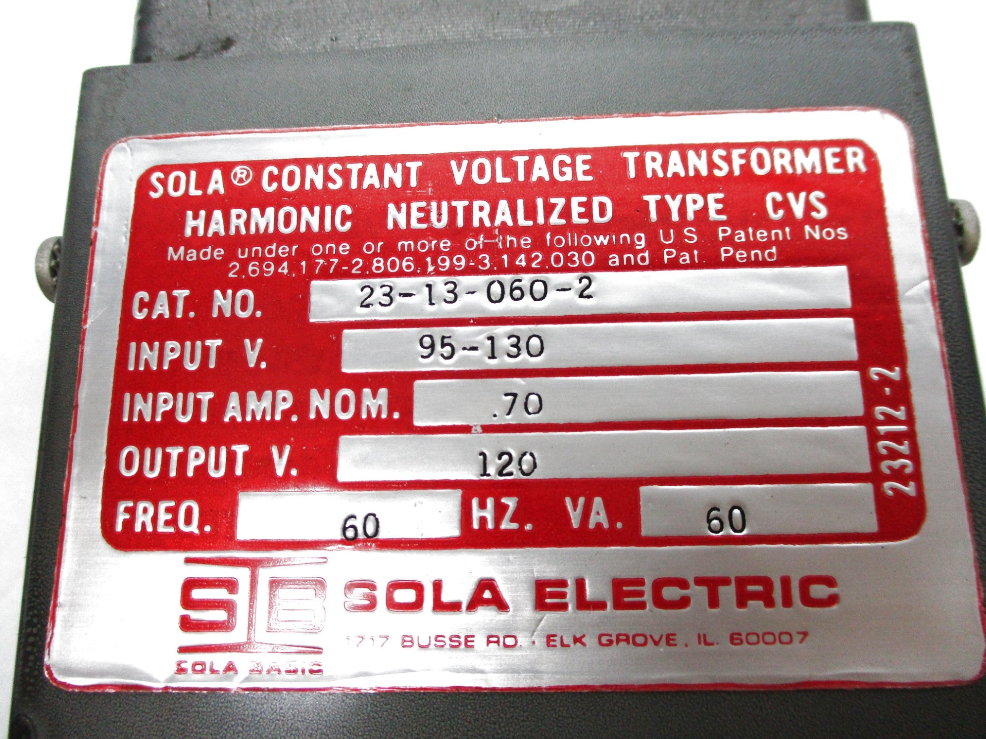 SOLA ELECTRIC 23-13-060-2 UNMP