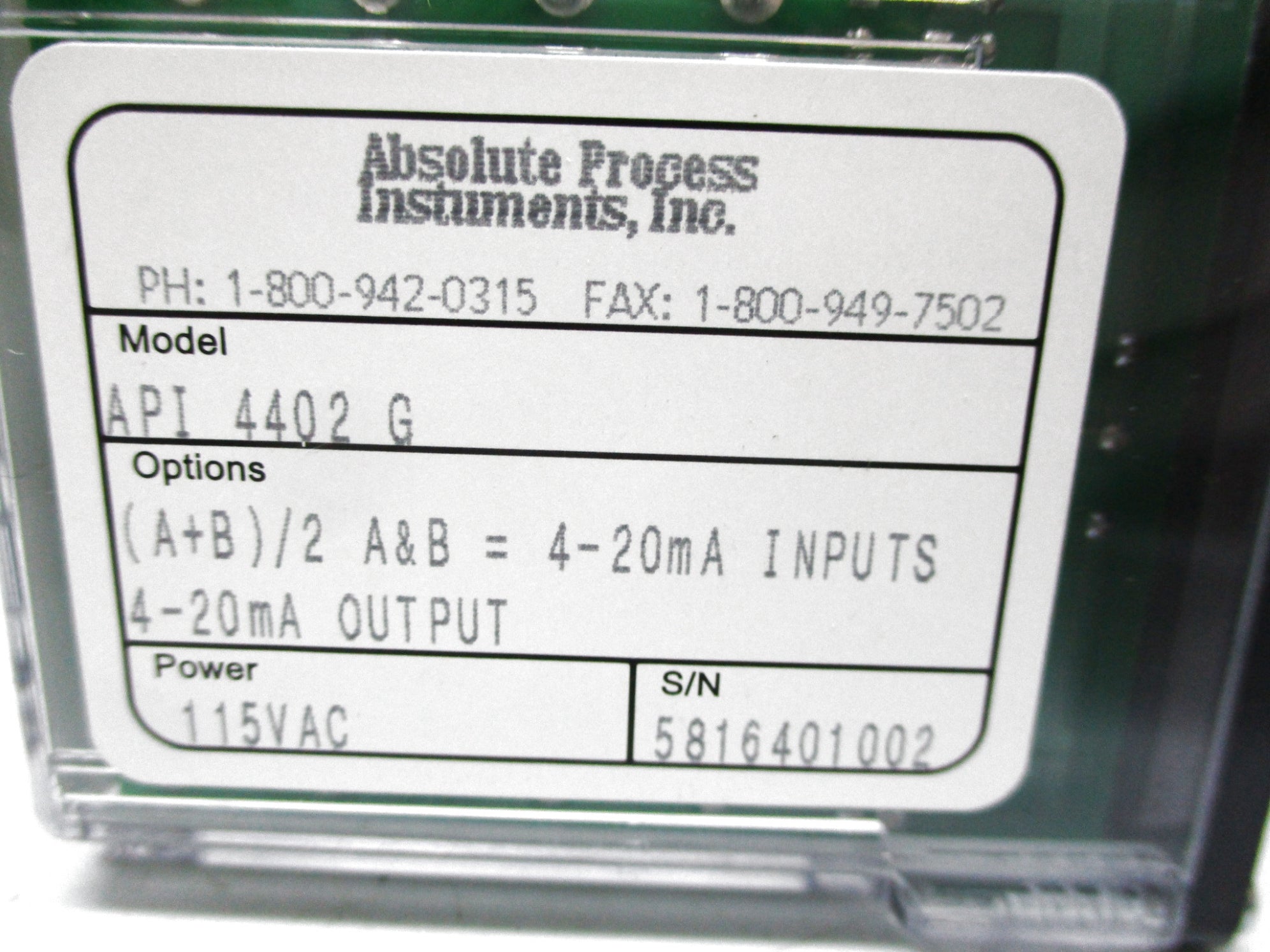 ABSOLUTE PROCESS INSTRUMENTS API4402G 115VAC NSMP