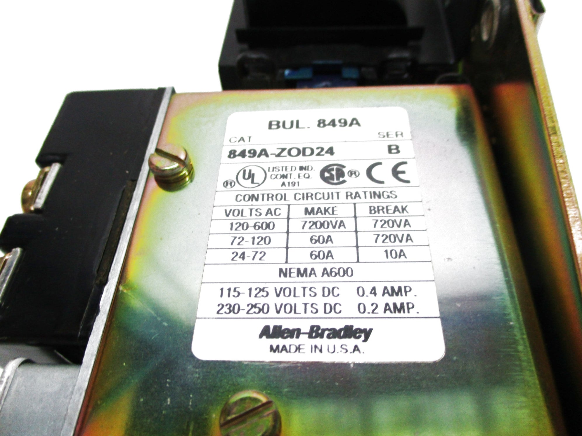 ALLEN BRADLEY 849A-ZOD24 SER. B 110-50HZ 120V-60HZ (BR/WH) NSMP