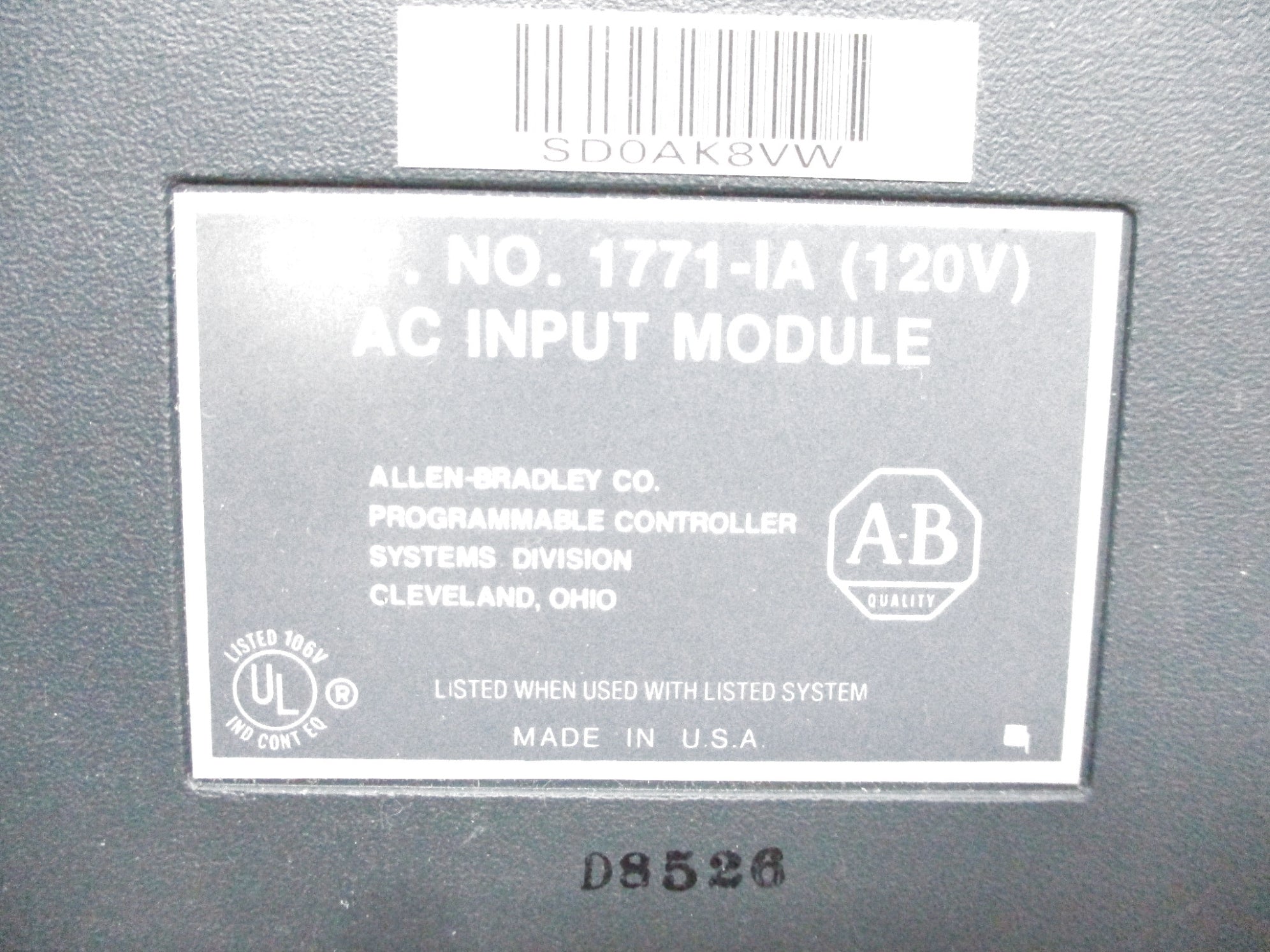 ALLEN BRADLEY 1771-IA 120VAC UNMP