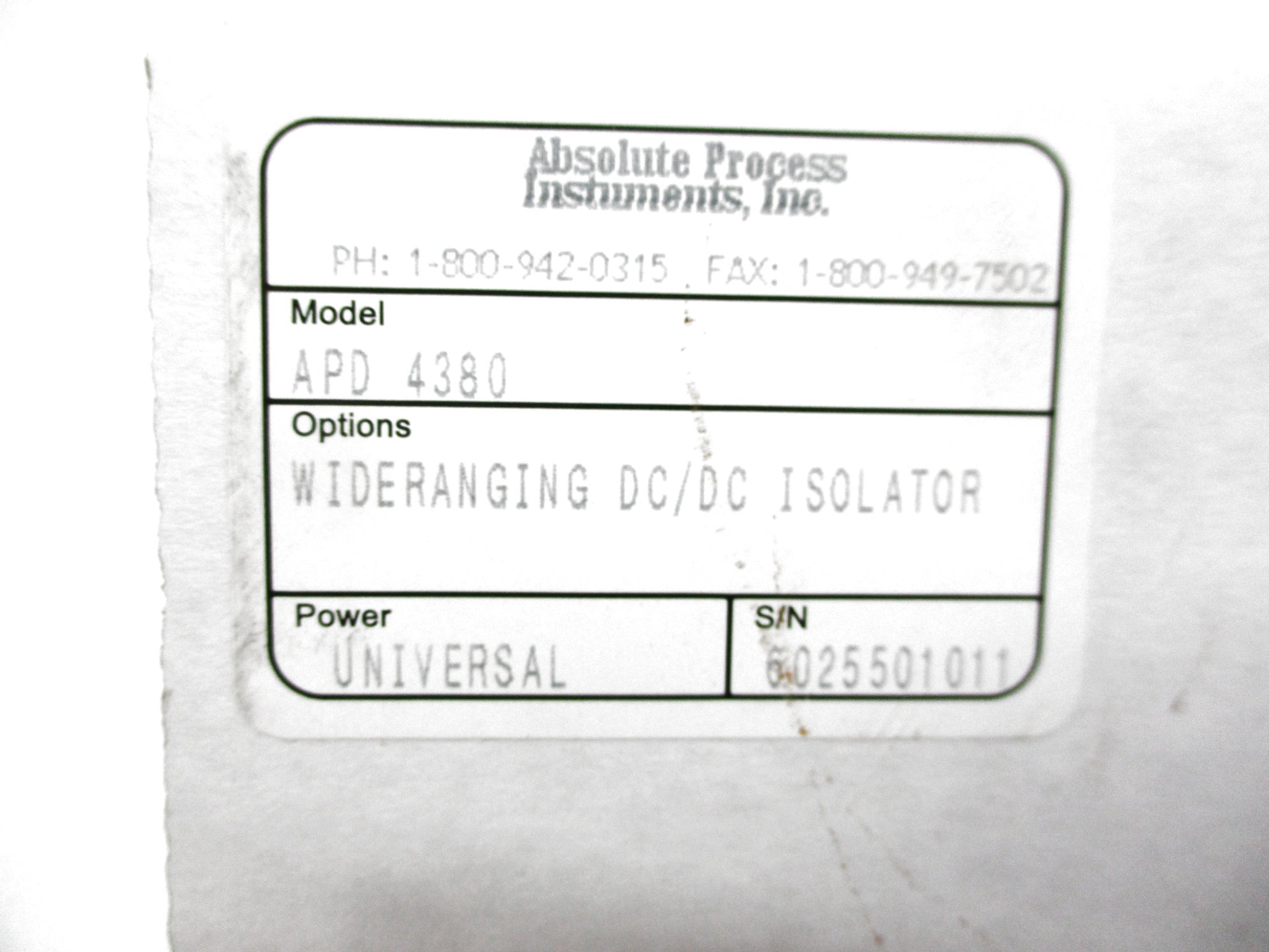 ABSOLUTE PROCESS INSTRUMENTS APD4380 NSMP