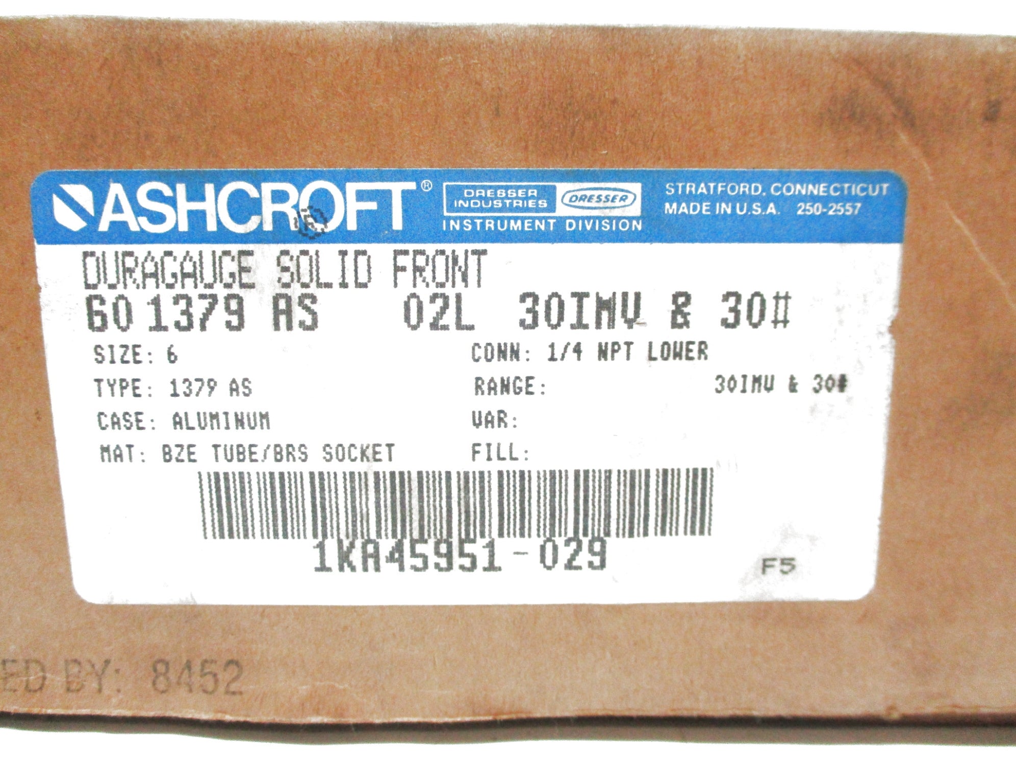 ASHCROFT 601379AS02L30IMV&30# 30" HG VAC TO 30PSI NSMP