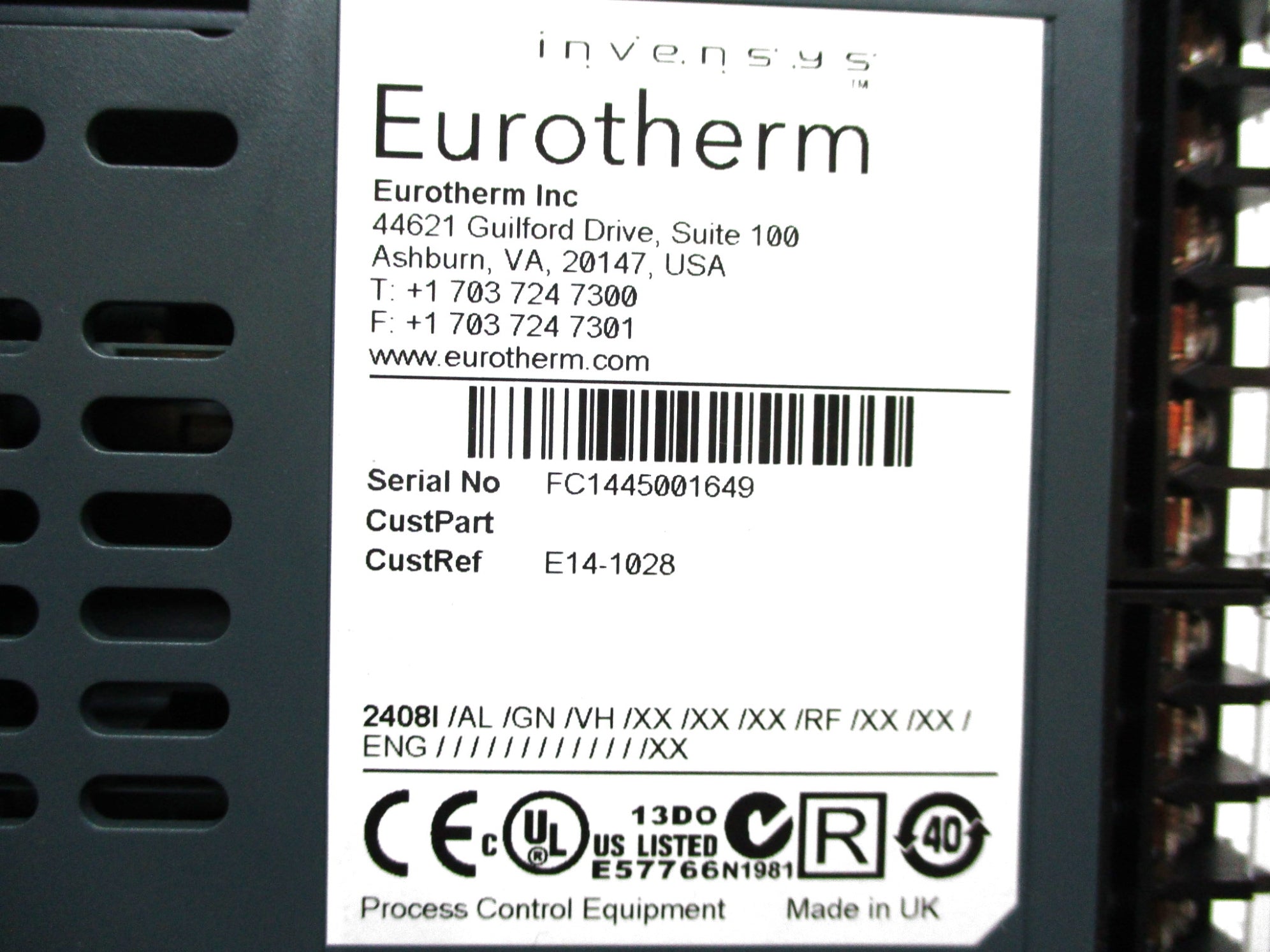 EUROTHERM 2408I/AL/GN/VH/XX/XX/XX/RF/XX/XX/ENG/////////////XX NSMP
