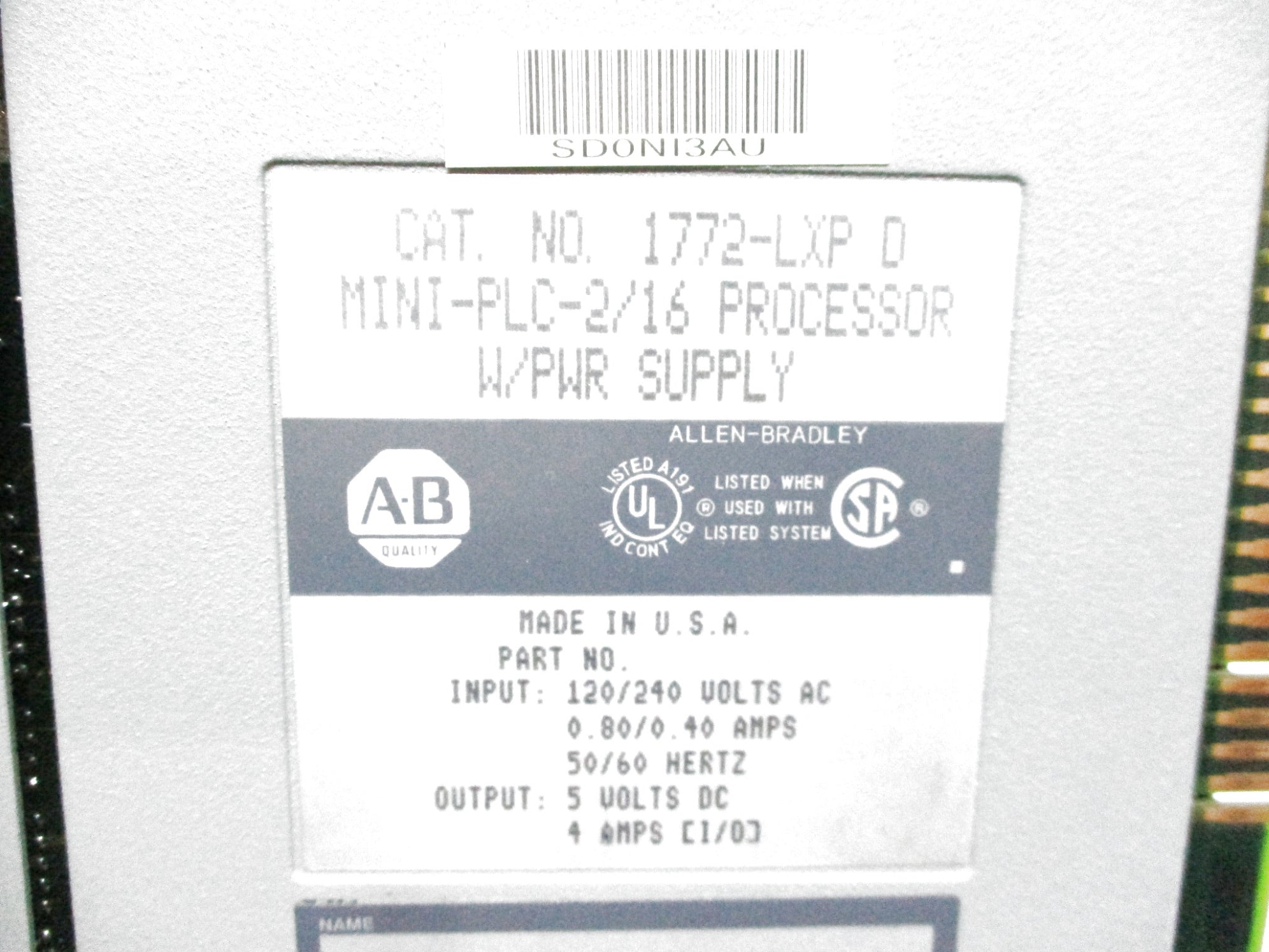 ALLEN BRADLEY 1772-LXP SER. D F/W F (NO KEY) UNMP